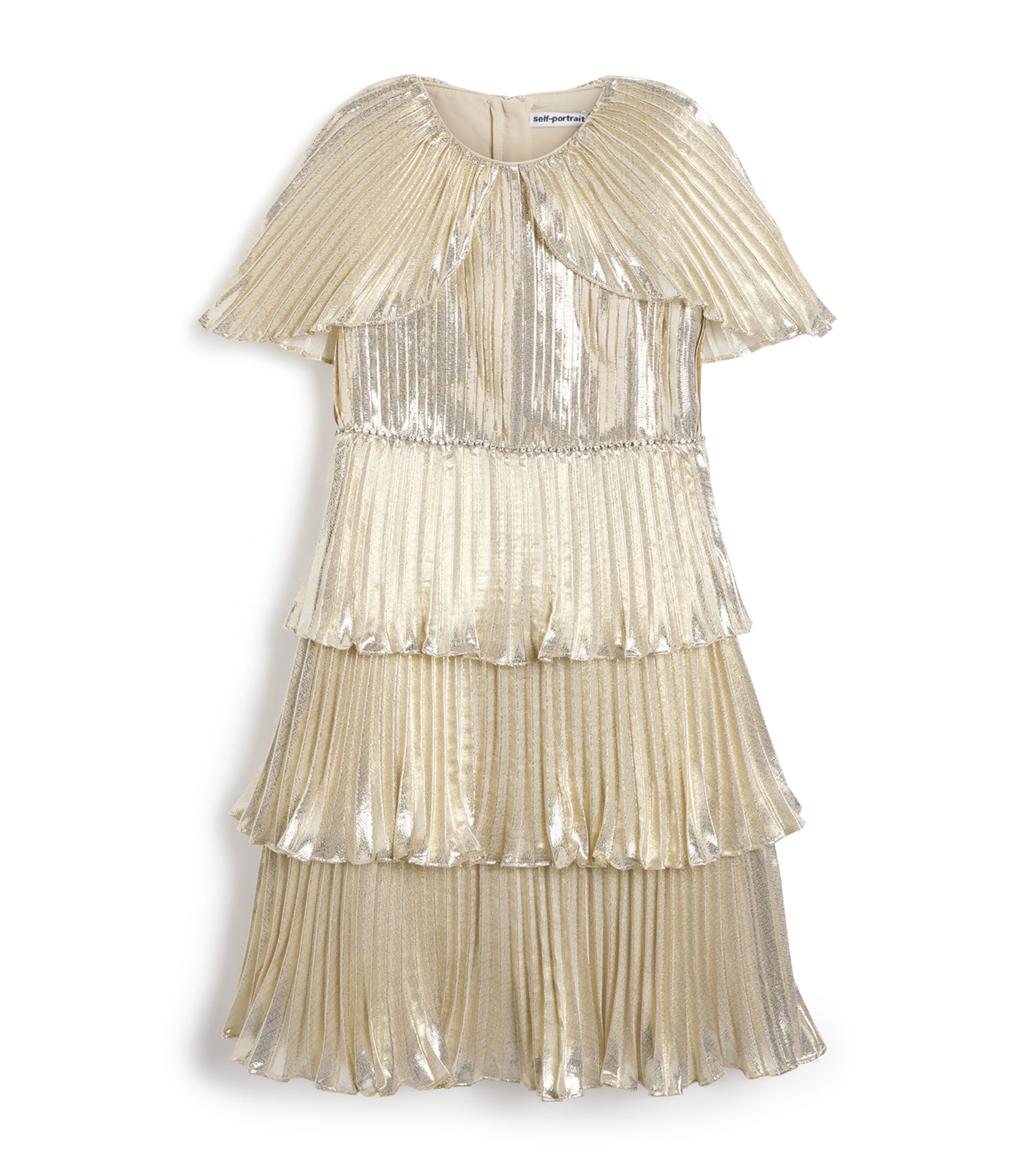 Self-Portrait Kids Metallic Tiered Cape Dress (3-12 Years) Champagne Image 1