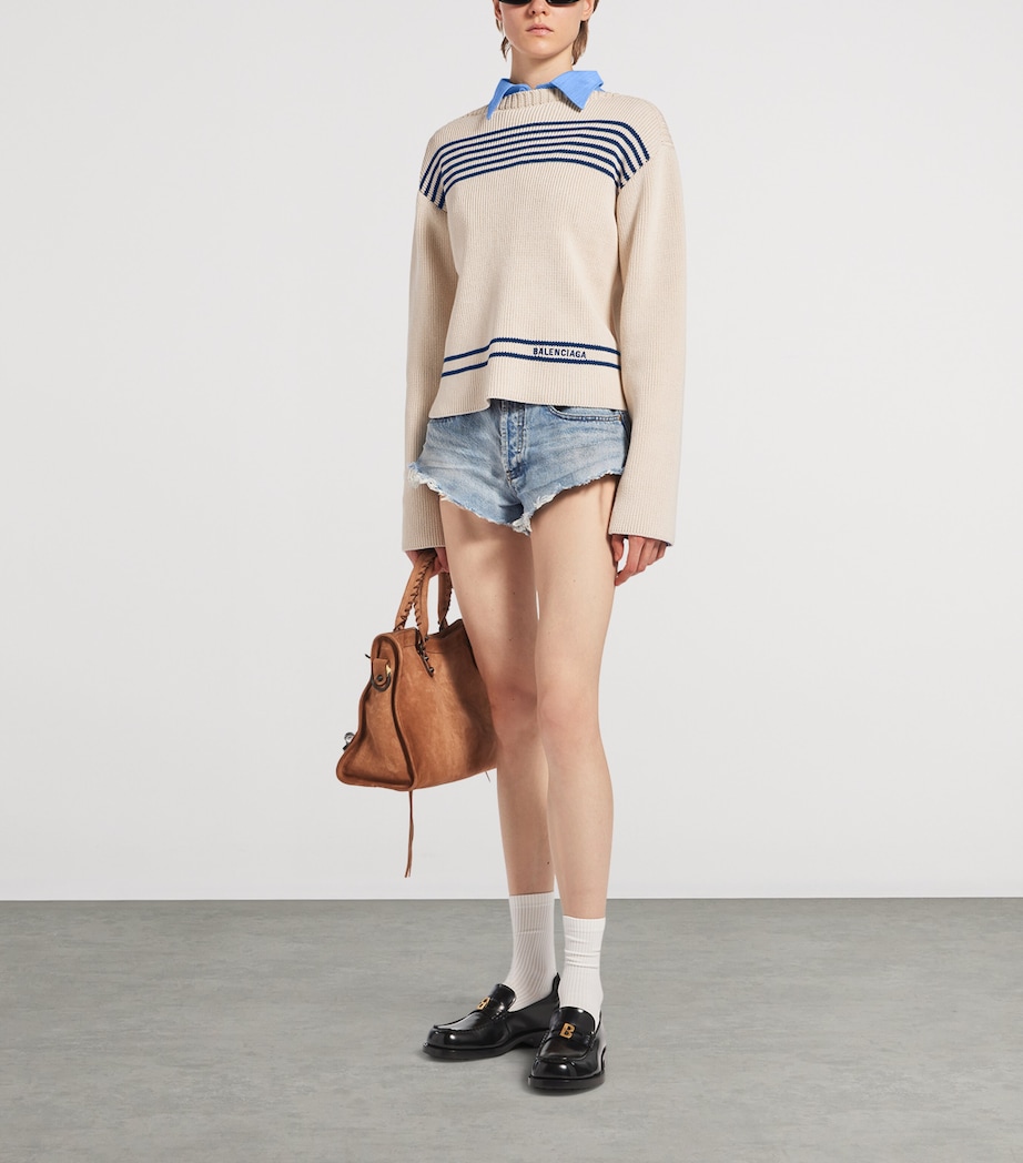 Balenciaga Womens Distressed Denim Shorts Image 2