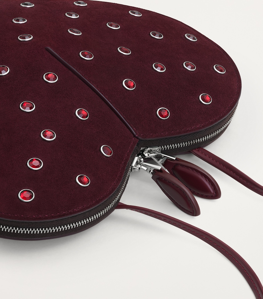 Suede Embellished Le Coeur Shoulder Bag ROUGE GRENAT Image 4