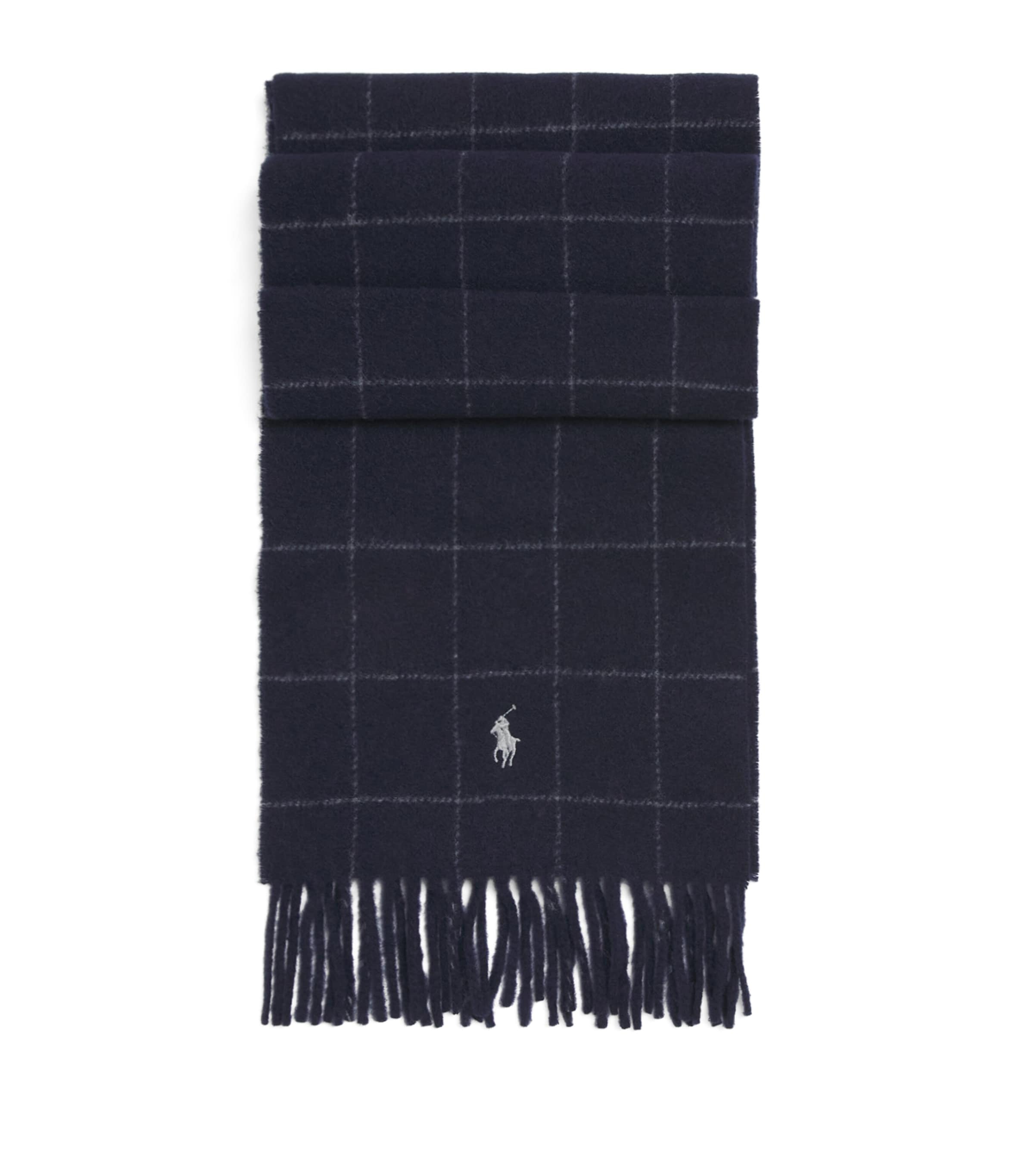 Wool-Blend Windowpane Check Scarf BLUE Image 1