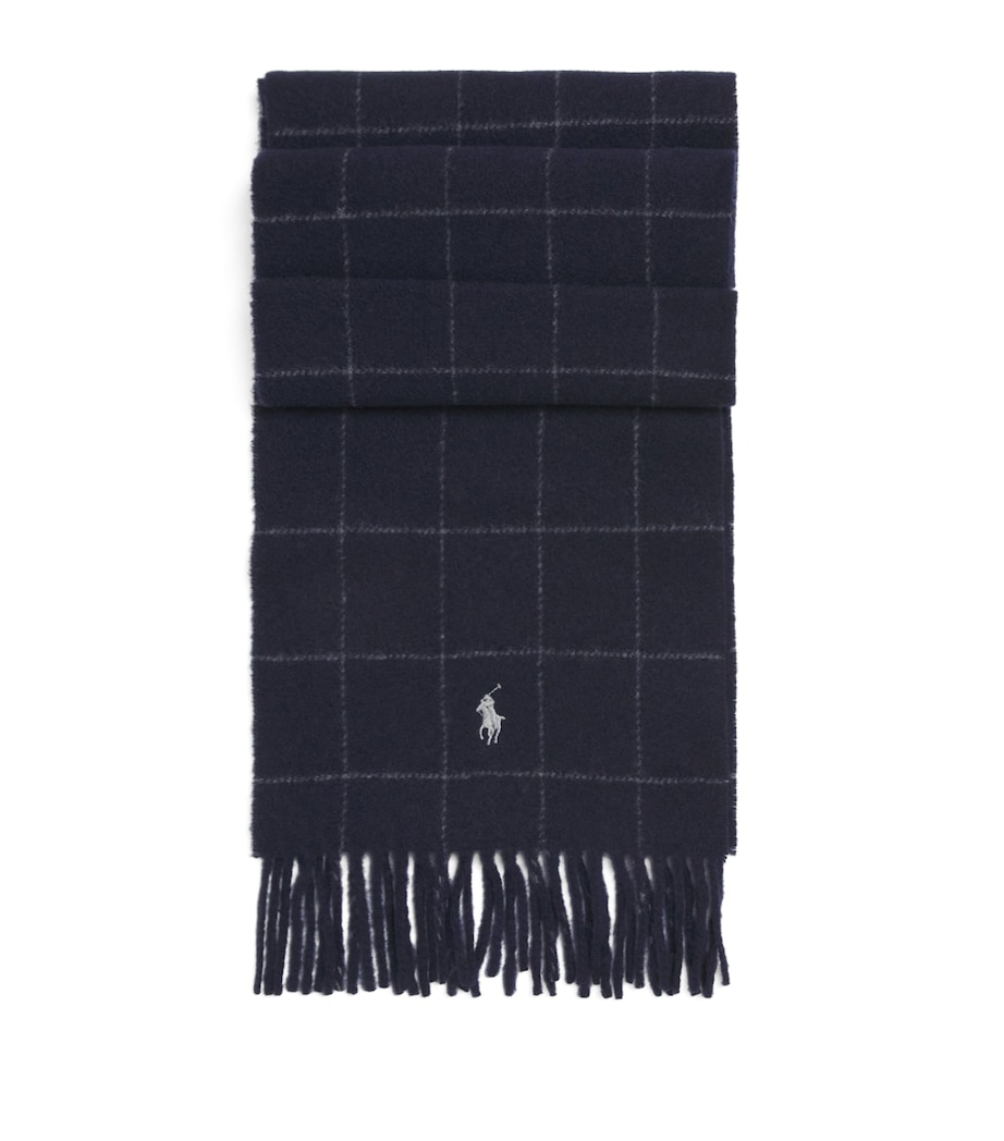 Wool-Blend Windowpane Check Scarf BLUE Image 1