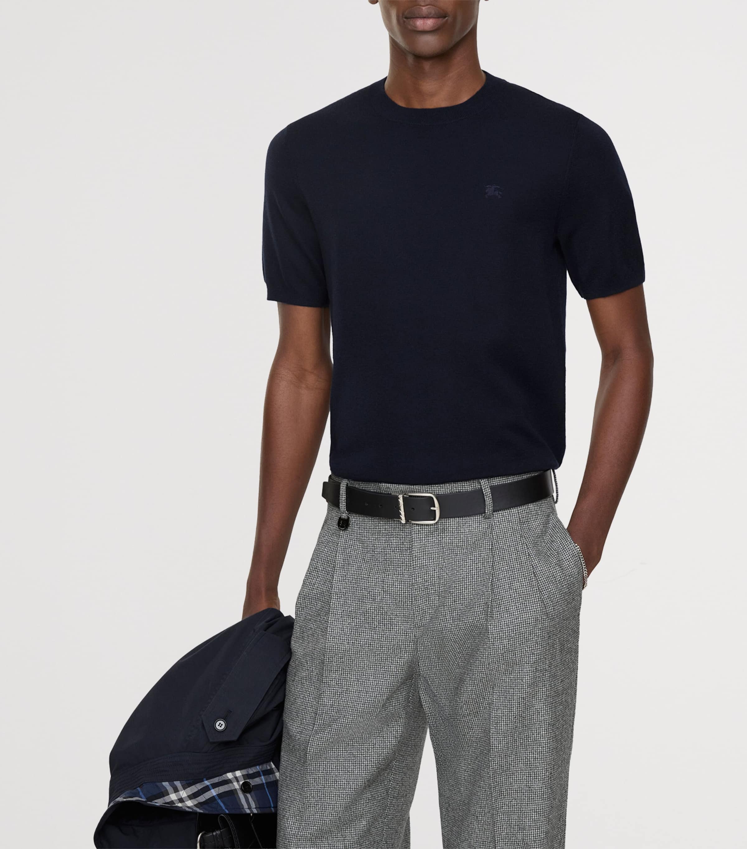 Burberry Mens Cashmere T-Shirt Navy Image 2