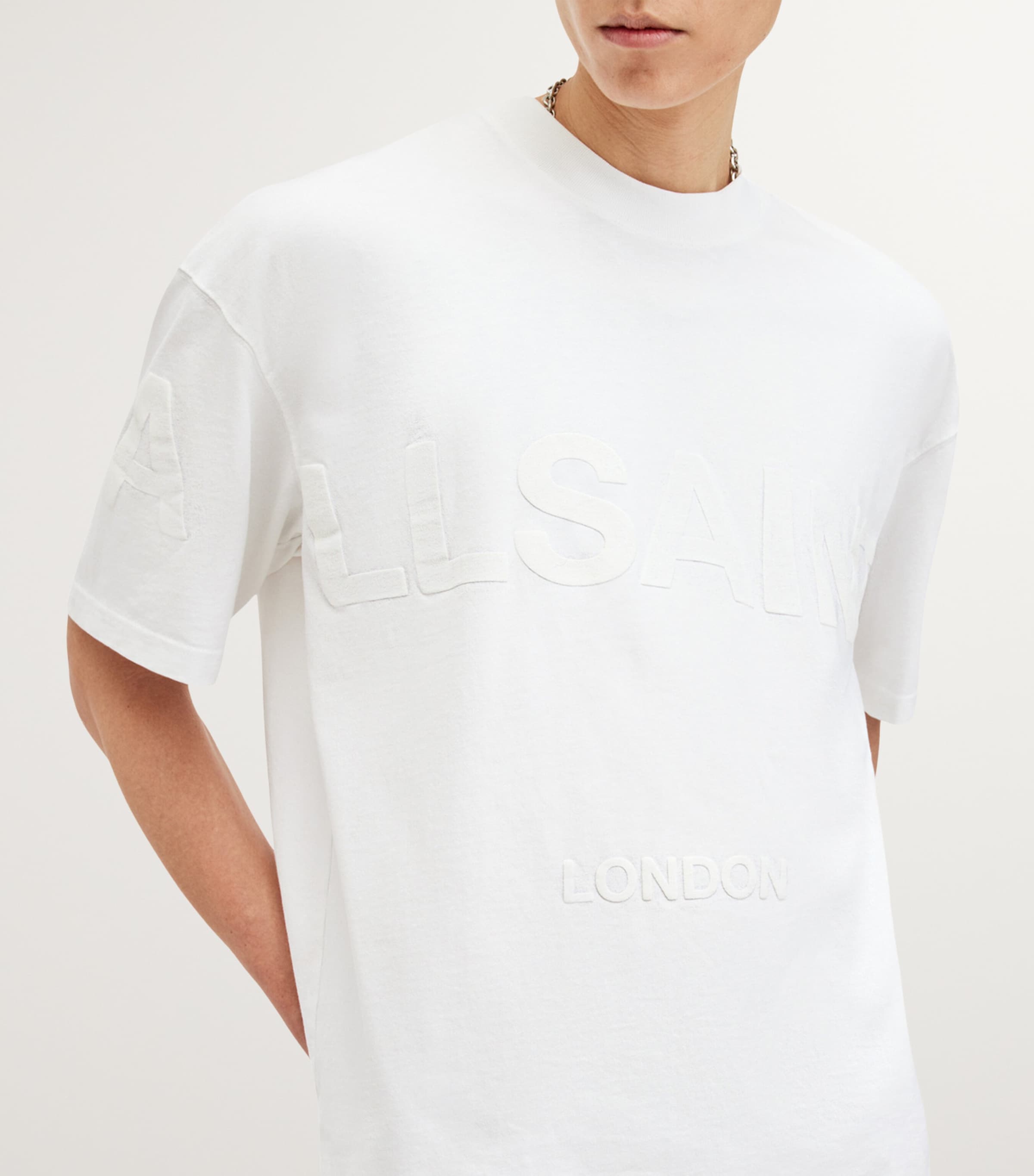 AllSaints Mens Cotton Biggy Logo T-Shirt Optic White Image 5