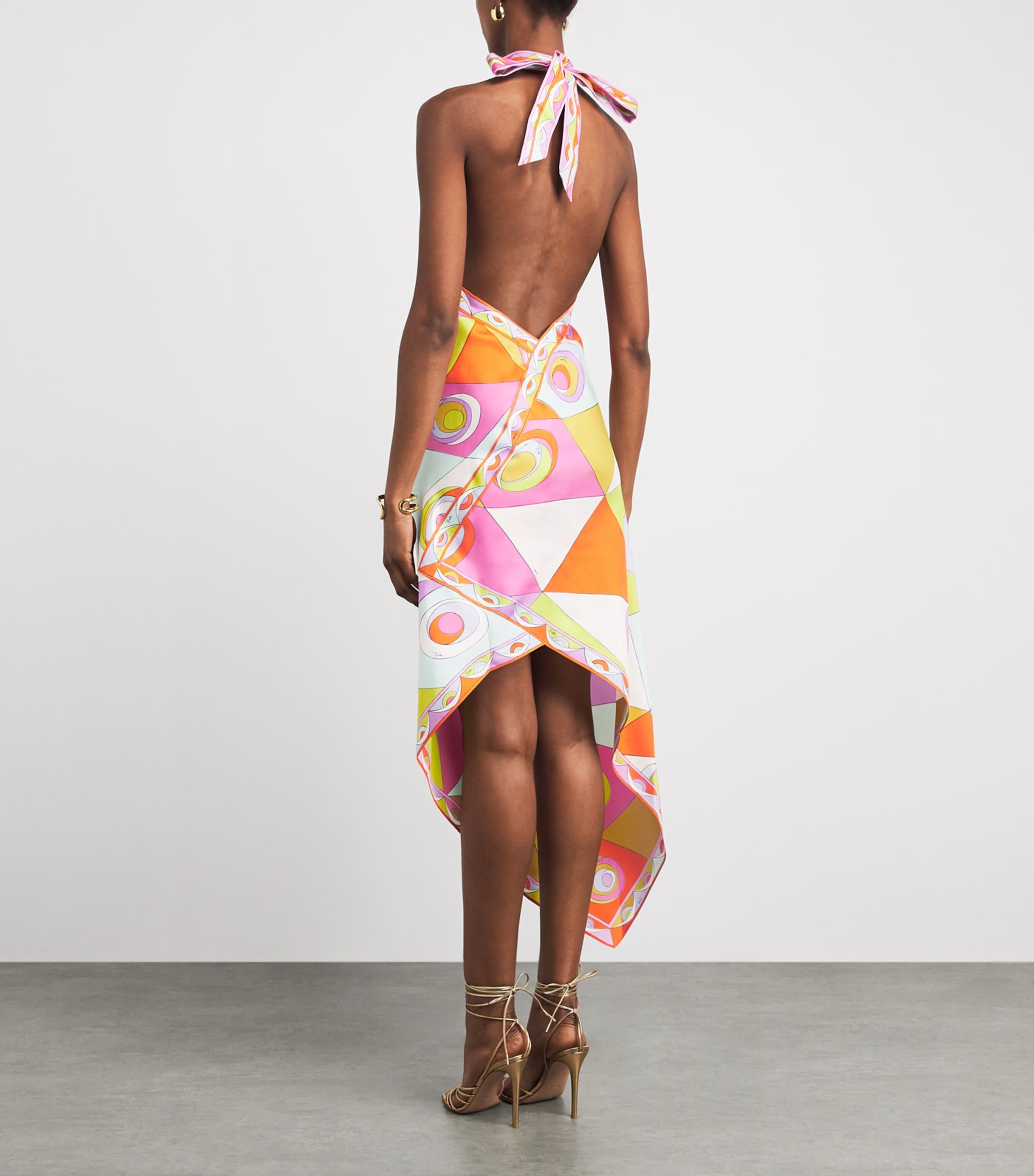 PUCCI Womens Silk Printed Halterneck Midi Dress Image 4