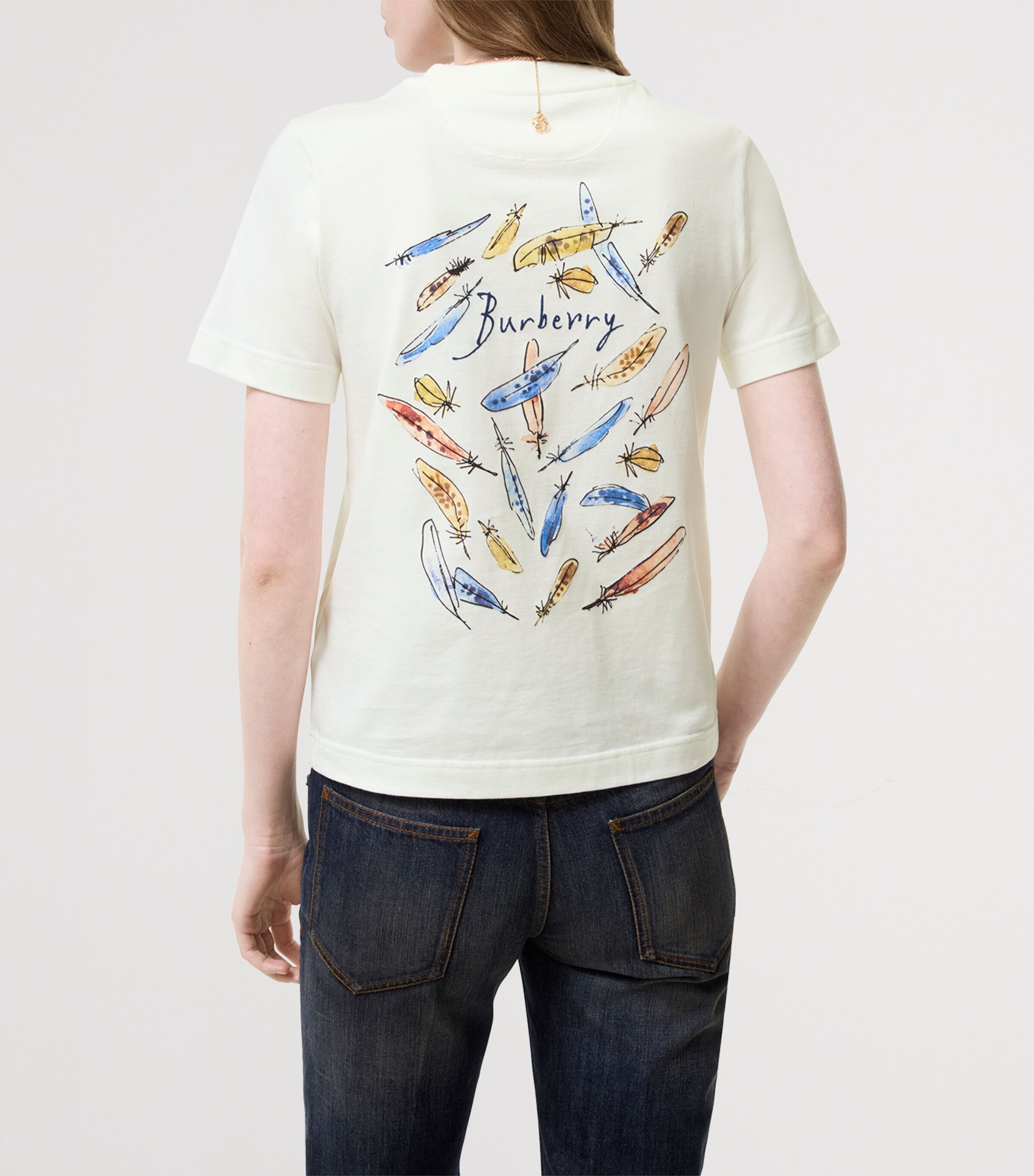 Burberry Womens Cotton Feather Print Shirt Chalk Image 3