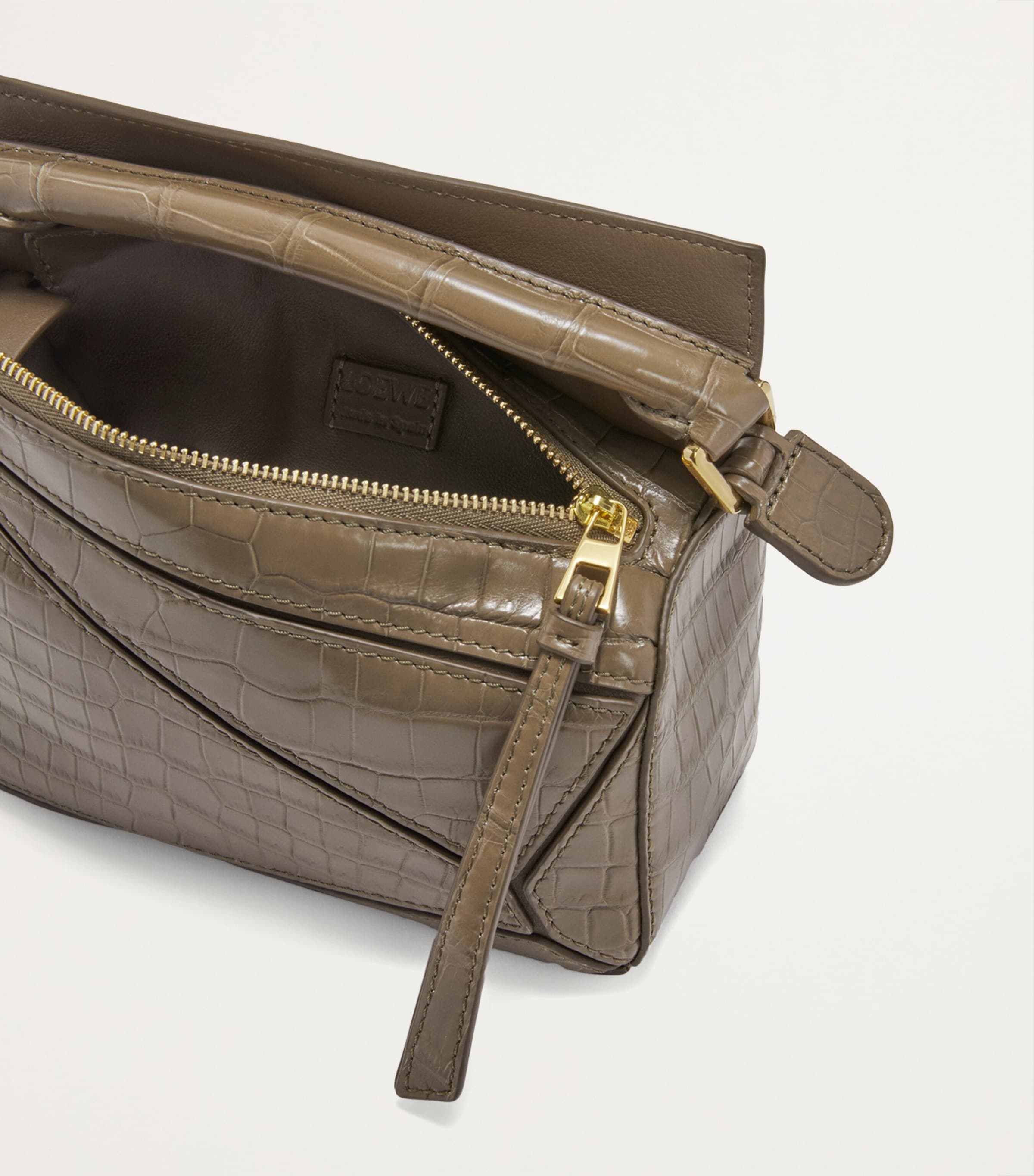 Mini Crocodile Puzzle Top-Handle Bag DARK KHAKI GREEN Image 5