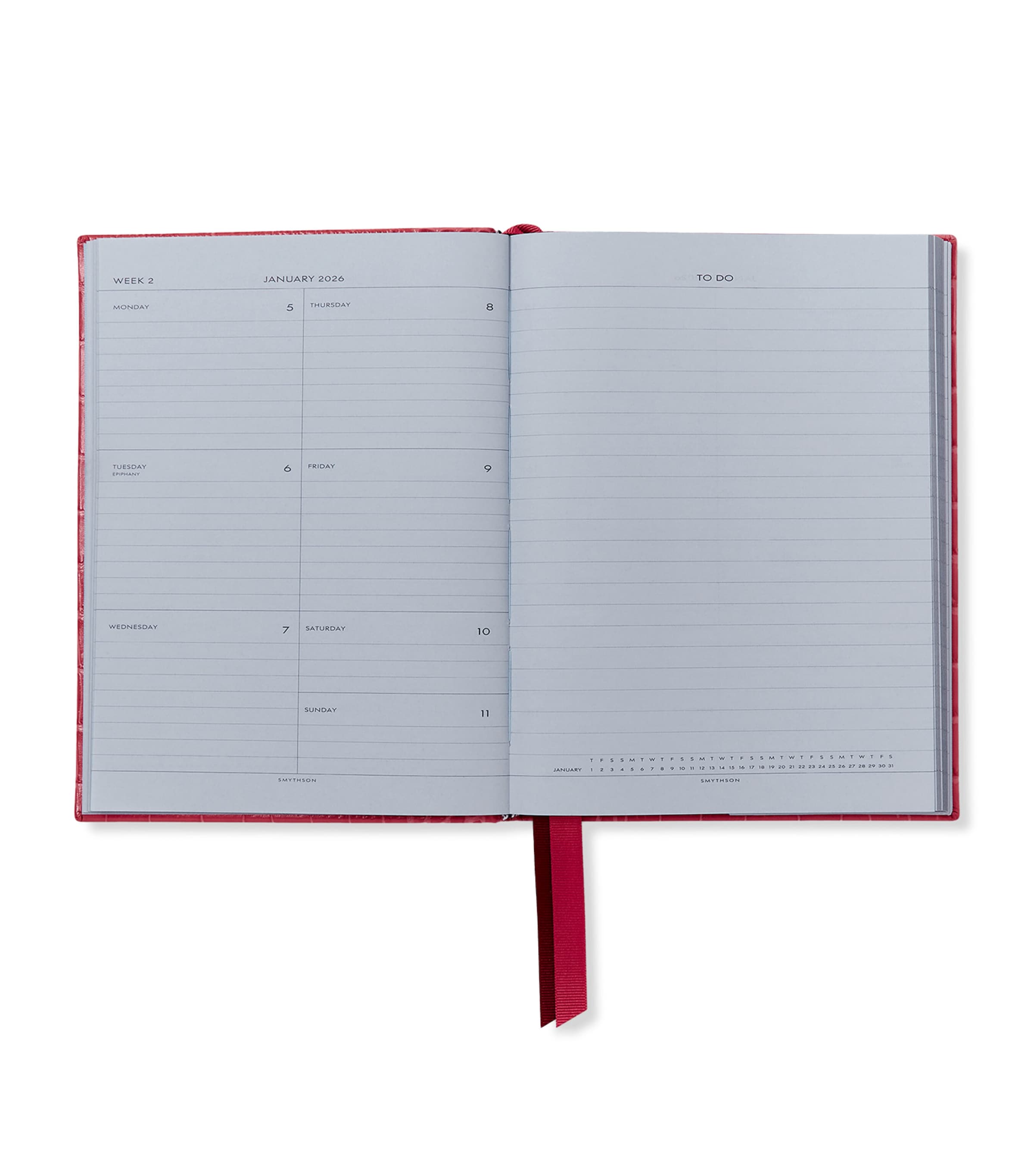 Mara Leather Croc-Embossed A5 Soho Diary 2026 RASPBERRY Image 2