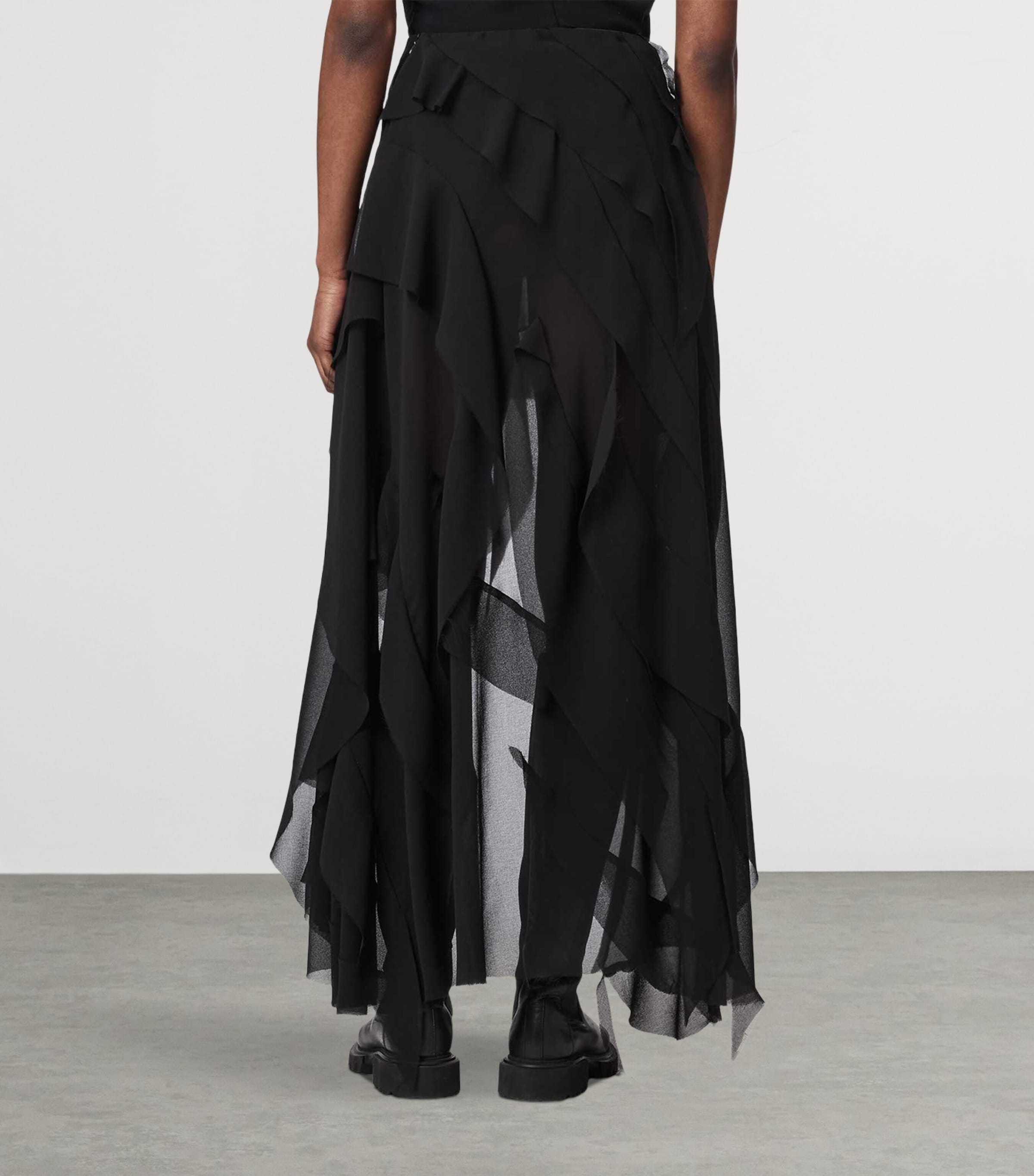 AllSaints Womens Asymmetric Ruffle Melody Skirt Black Image 4