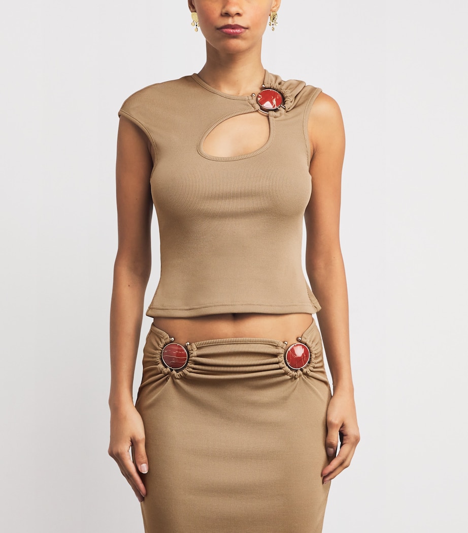 Mineral Stone-Detail Cut-Out T-Shirt SAND Image 3