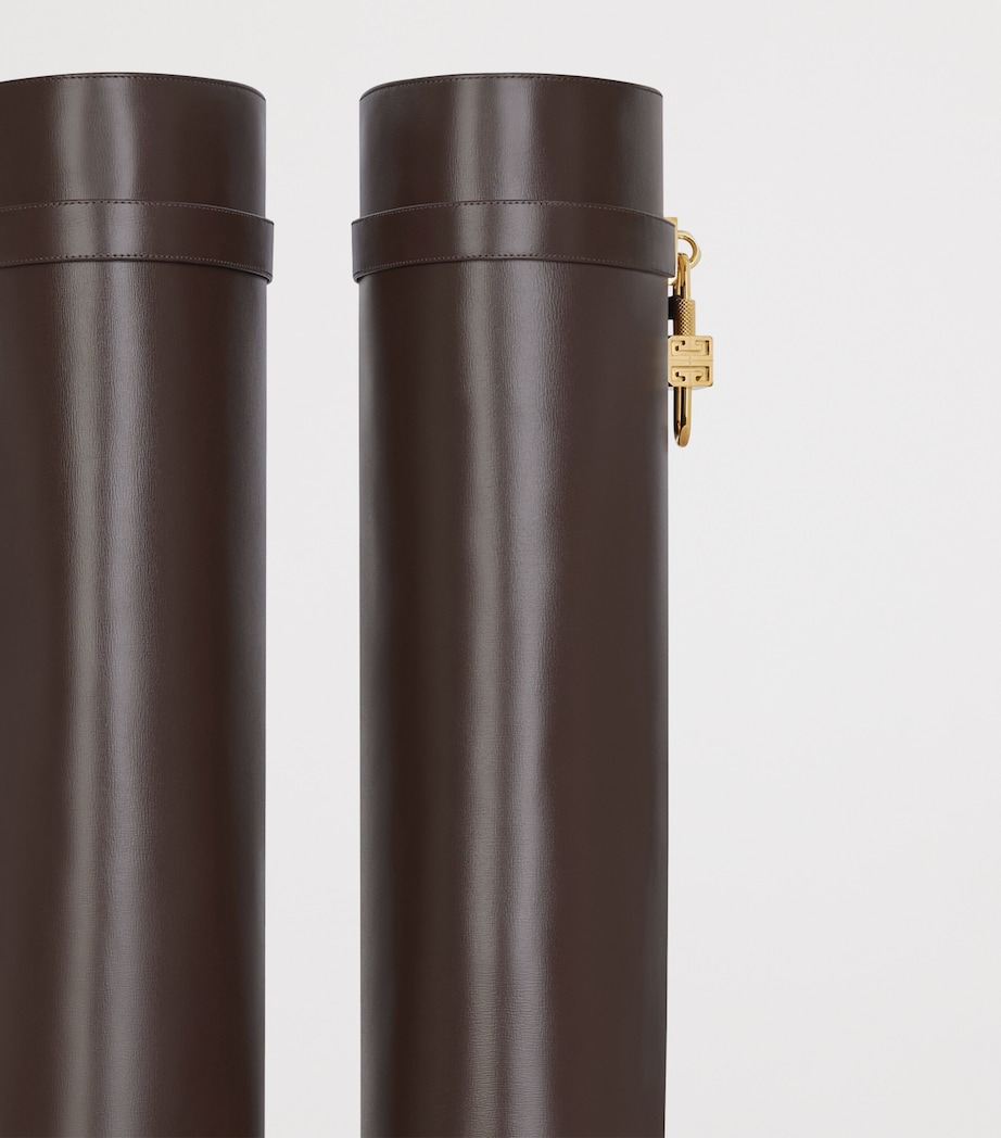 Leather Shark Lock Knee-High Boots 90 BROWN Image 6