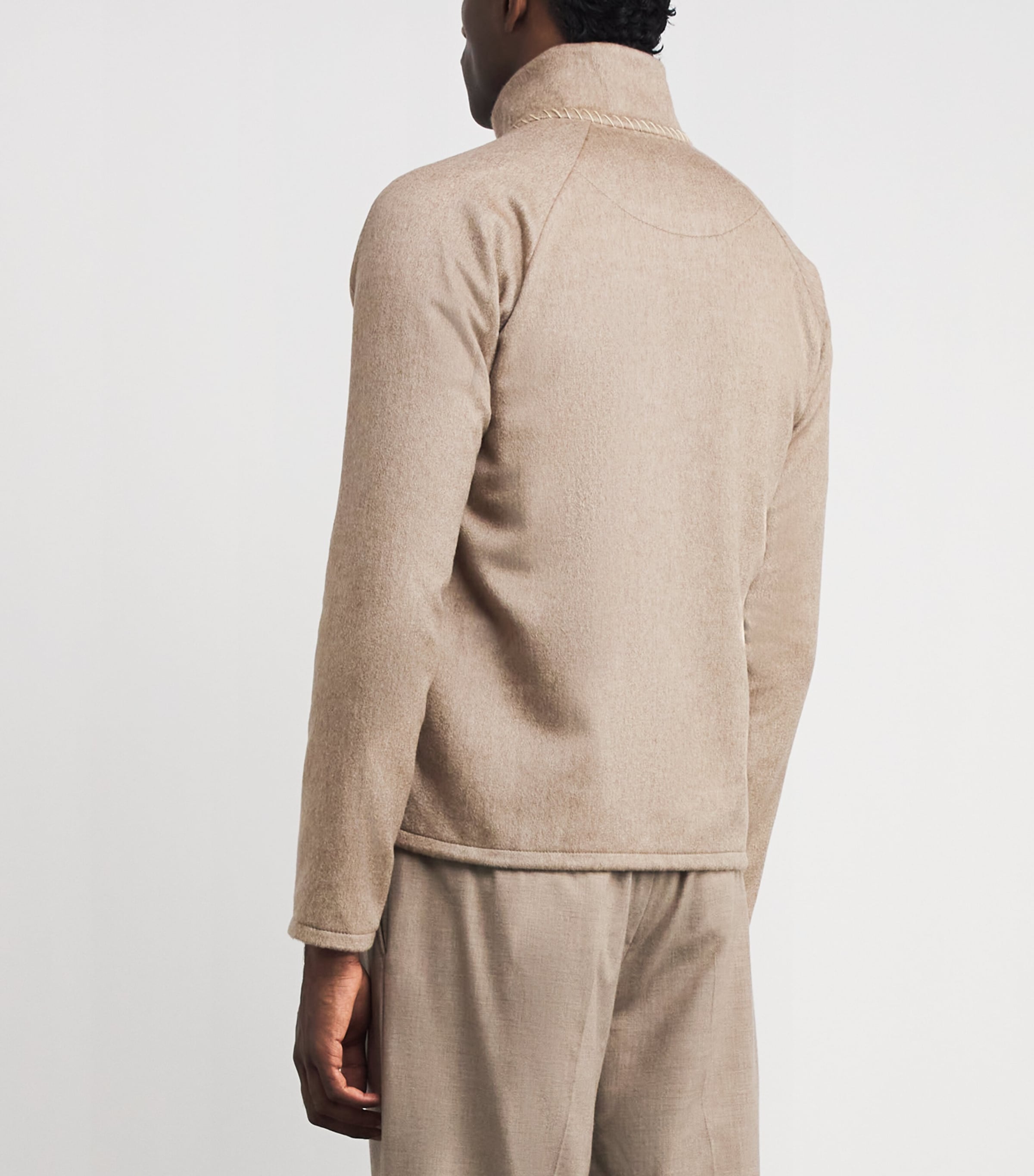 Alan Scott Mens Cashmere-Blend Track Sweater Natural Image 5