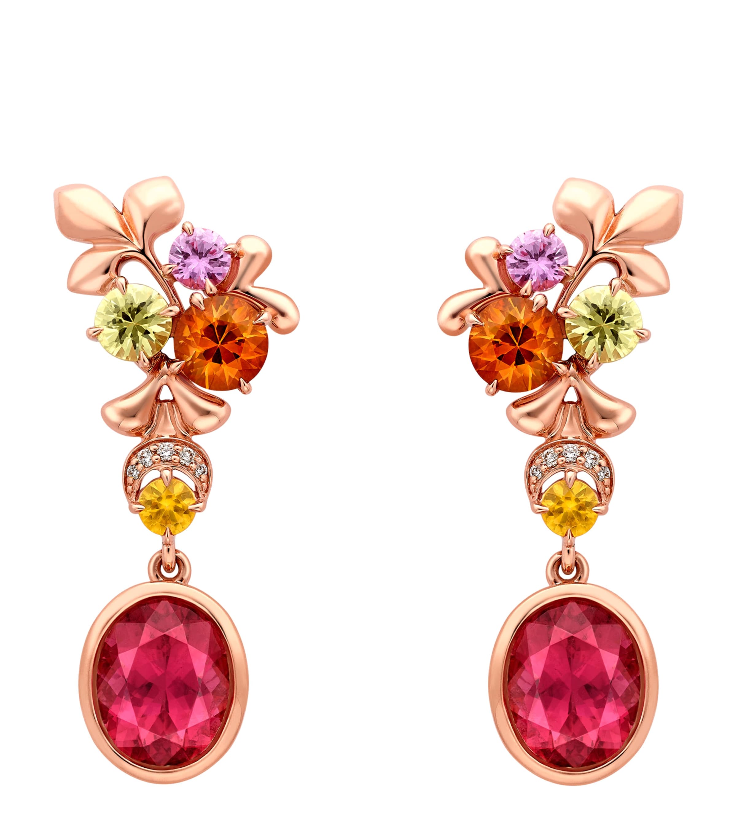Boodles Rose Gold, Diamond, Tourmaline and Sapphire Silk Mantua Palace Earrings Pink Image 1