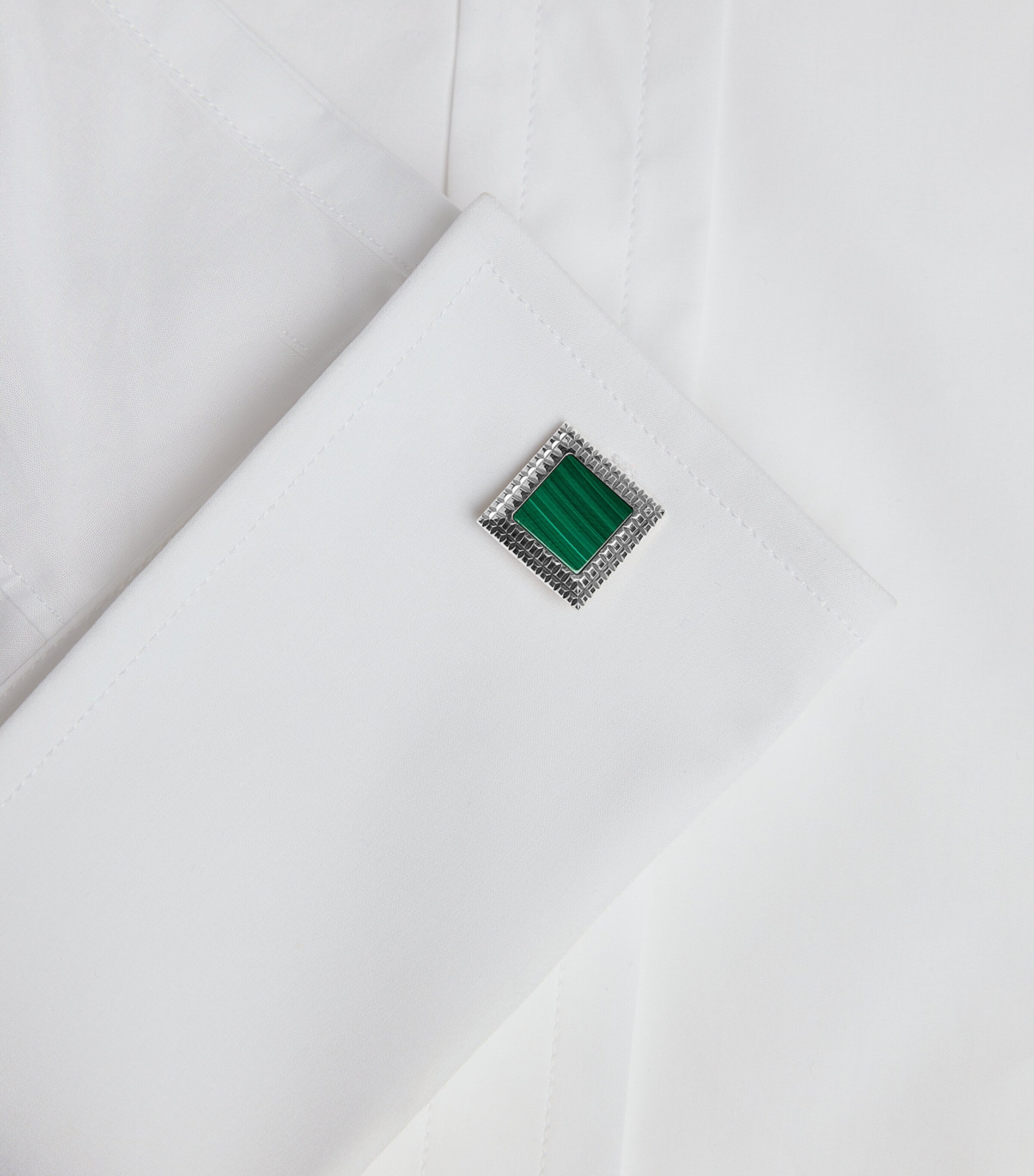 Dunhill Rhodium-Plated Silver and Malachite Hobnail Cufflinks Image 3