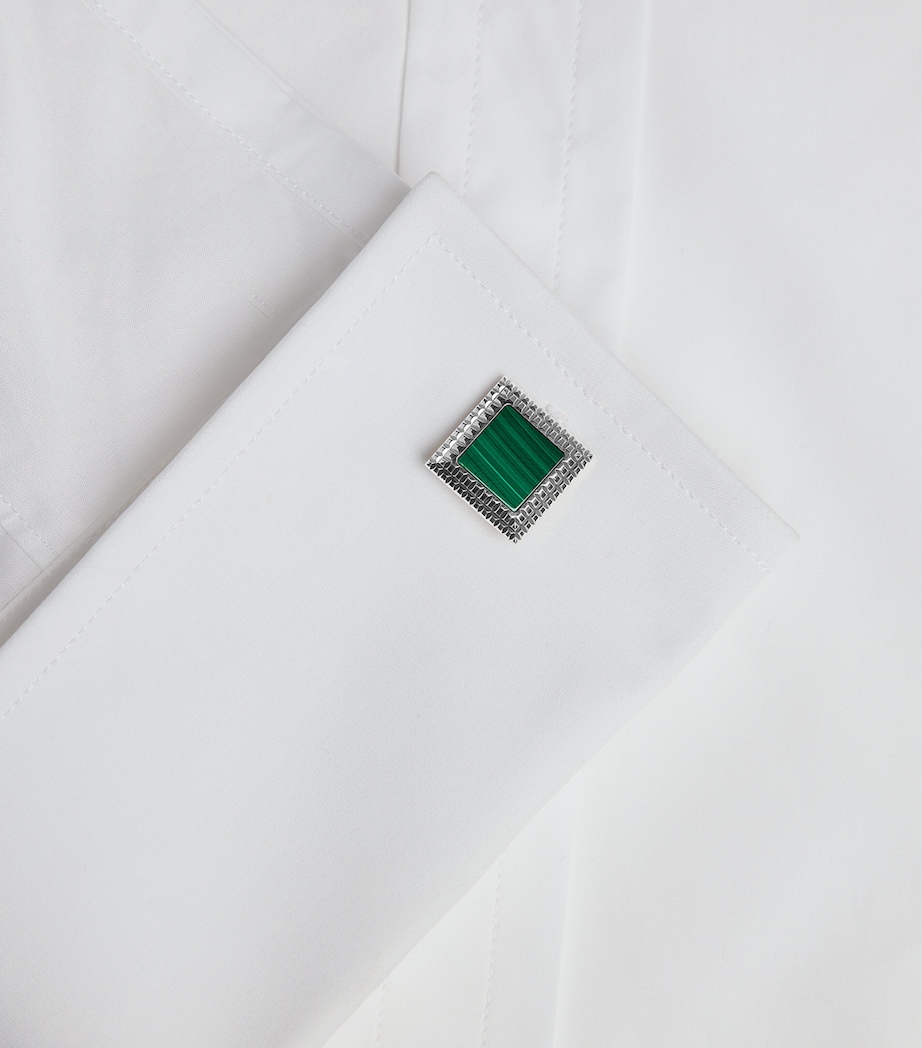 Dunhill Rhodium-Plated Silver and Malachite Hobnail Cufflinks Image 3