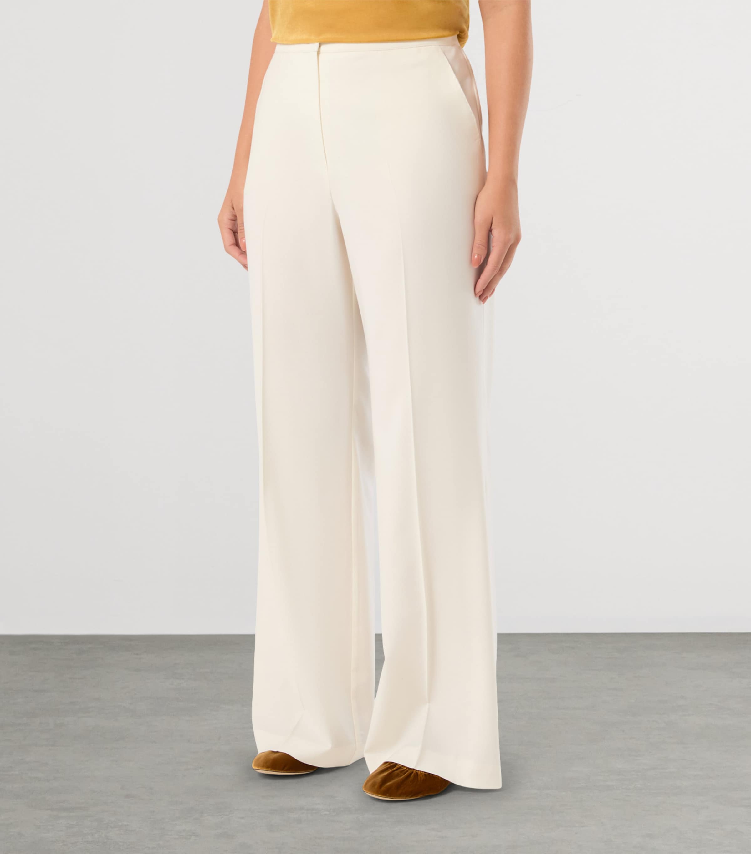 Marina Rinaldi Womens Virgin Wool Wide-Leg Trousers Ivory Image 3