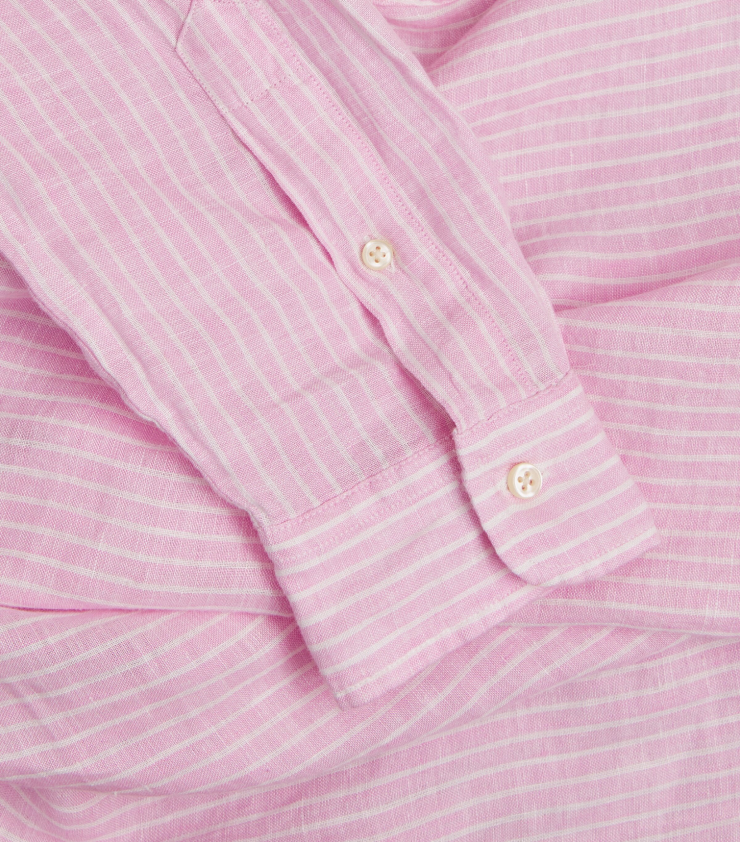 Polo Ralph Lauren Mens Linen Custom-Fit Stripe Shirt Pink White Image 6