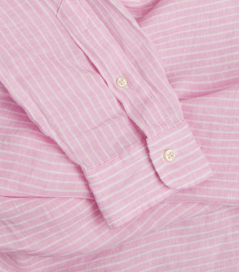 Polo Ralph Lauren Mens Linen Custom-Fit Stripe Shirt Pink White Image 6