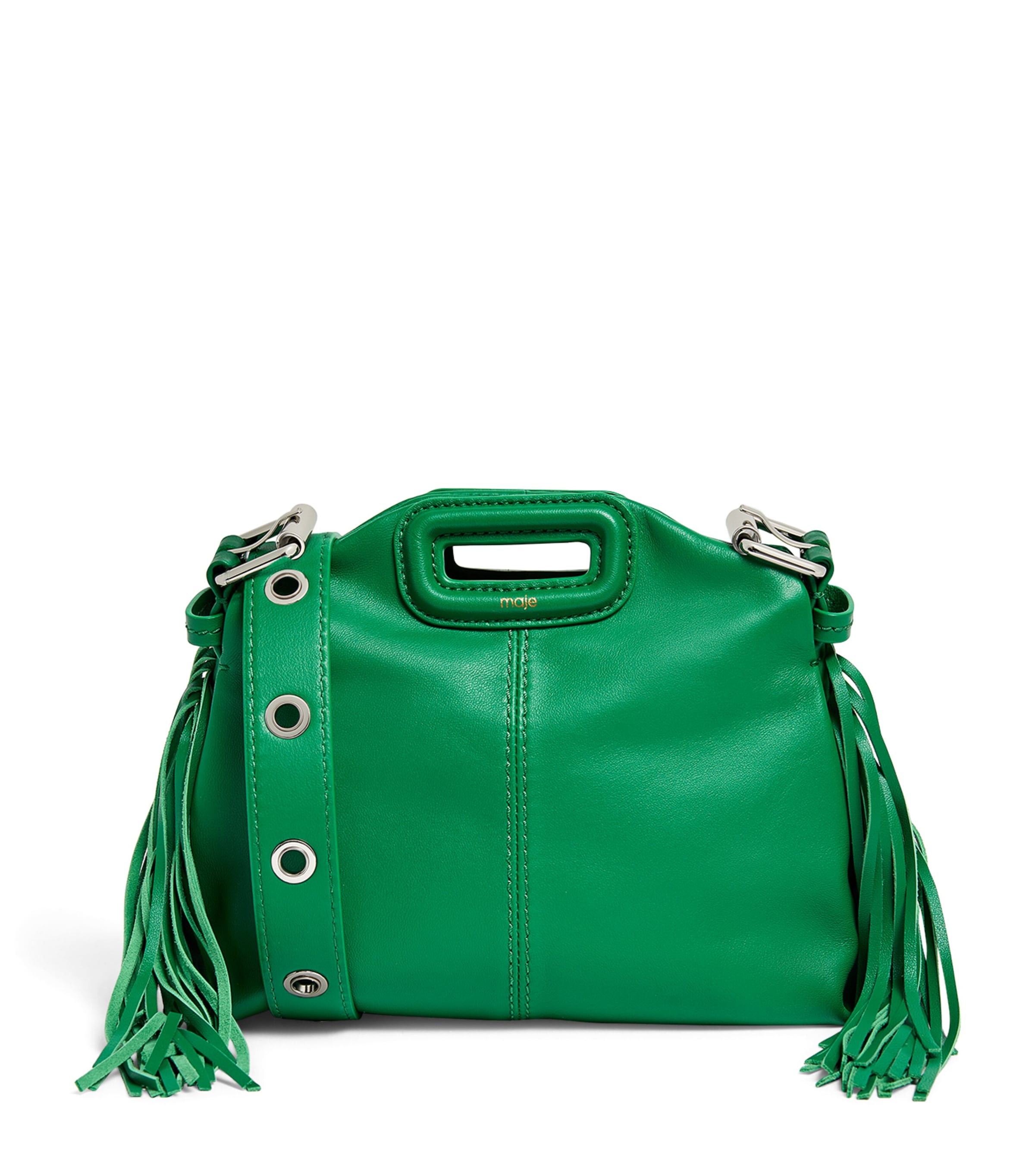 Shop Maje Mini Leather Miss M Shoulder Bag In Green