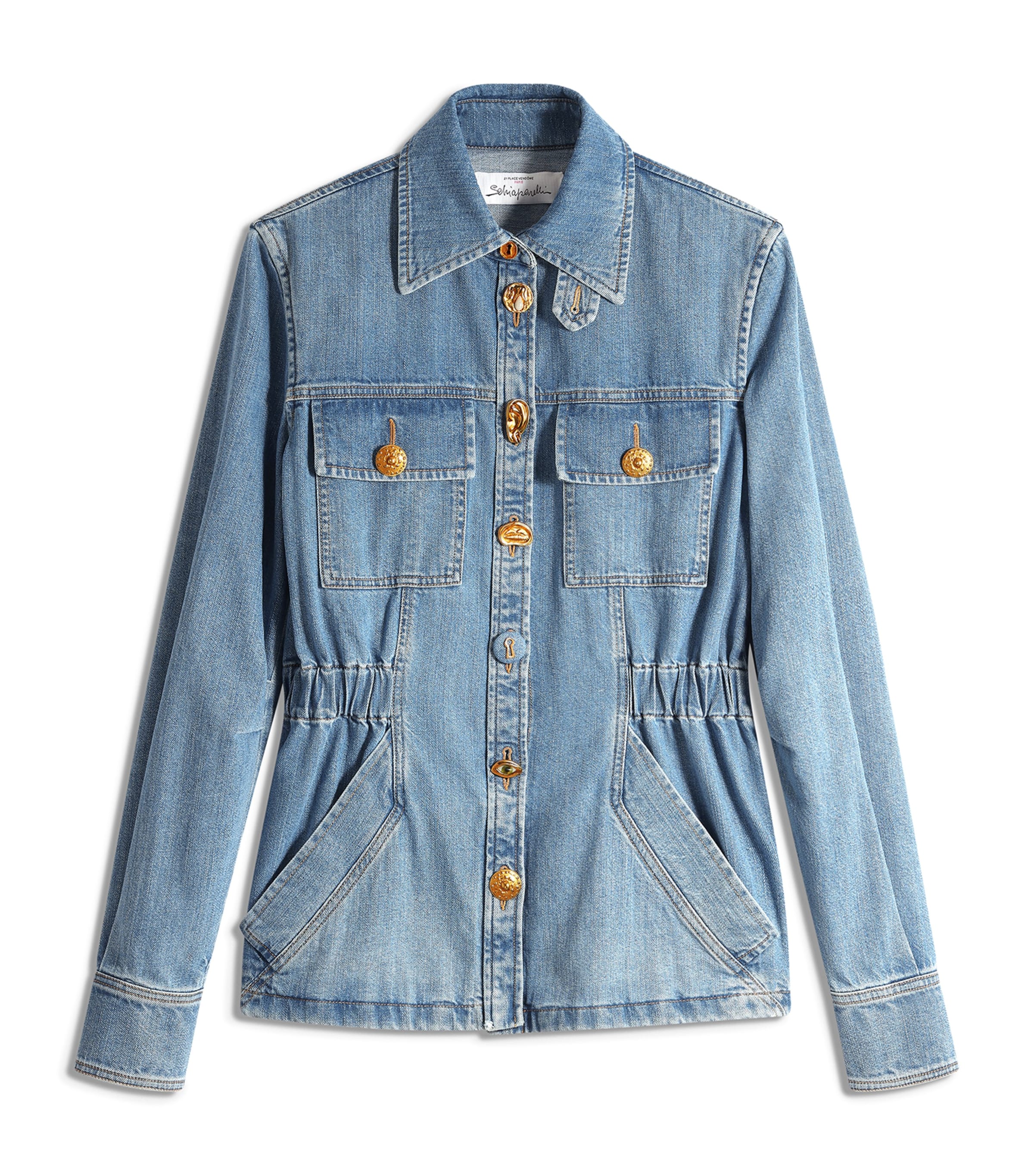 Schiaparelli Womens Denim Smocked Safari Shirt Blue Image 1
