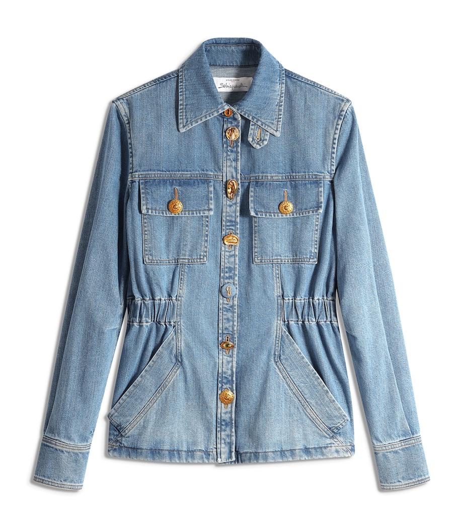 Schiaparelli Womens Denim Smocked Safari Shirt Blue Image 1