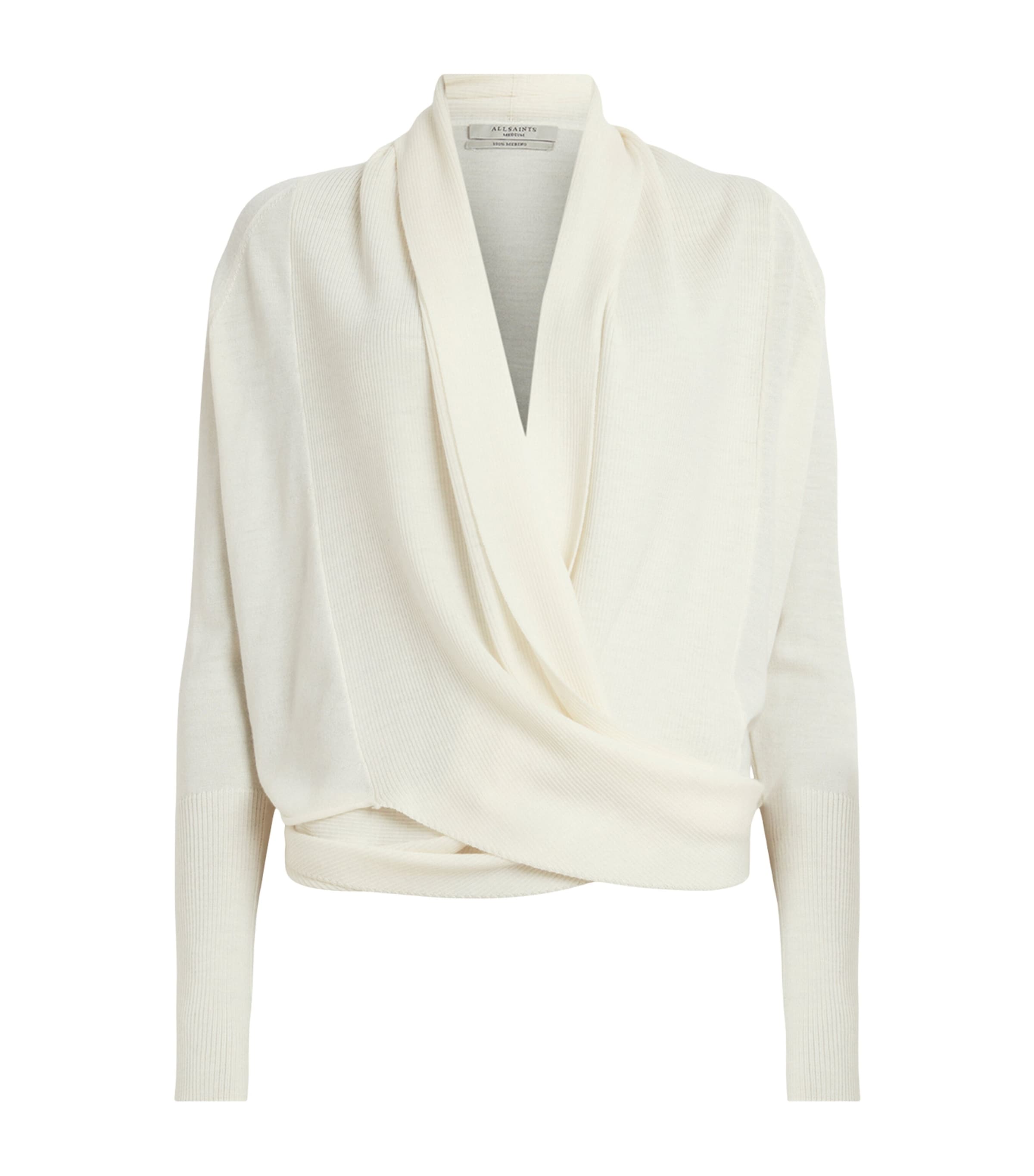 Allsaints Womens Chalk White Wasson Pirate-wear Merino-wool Cardigan In White