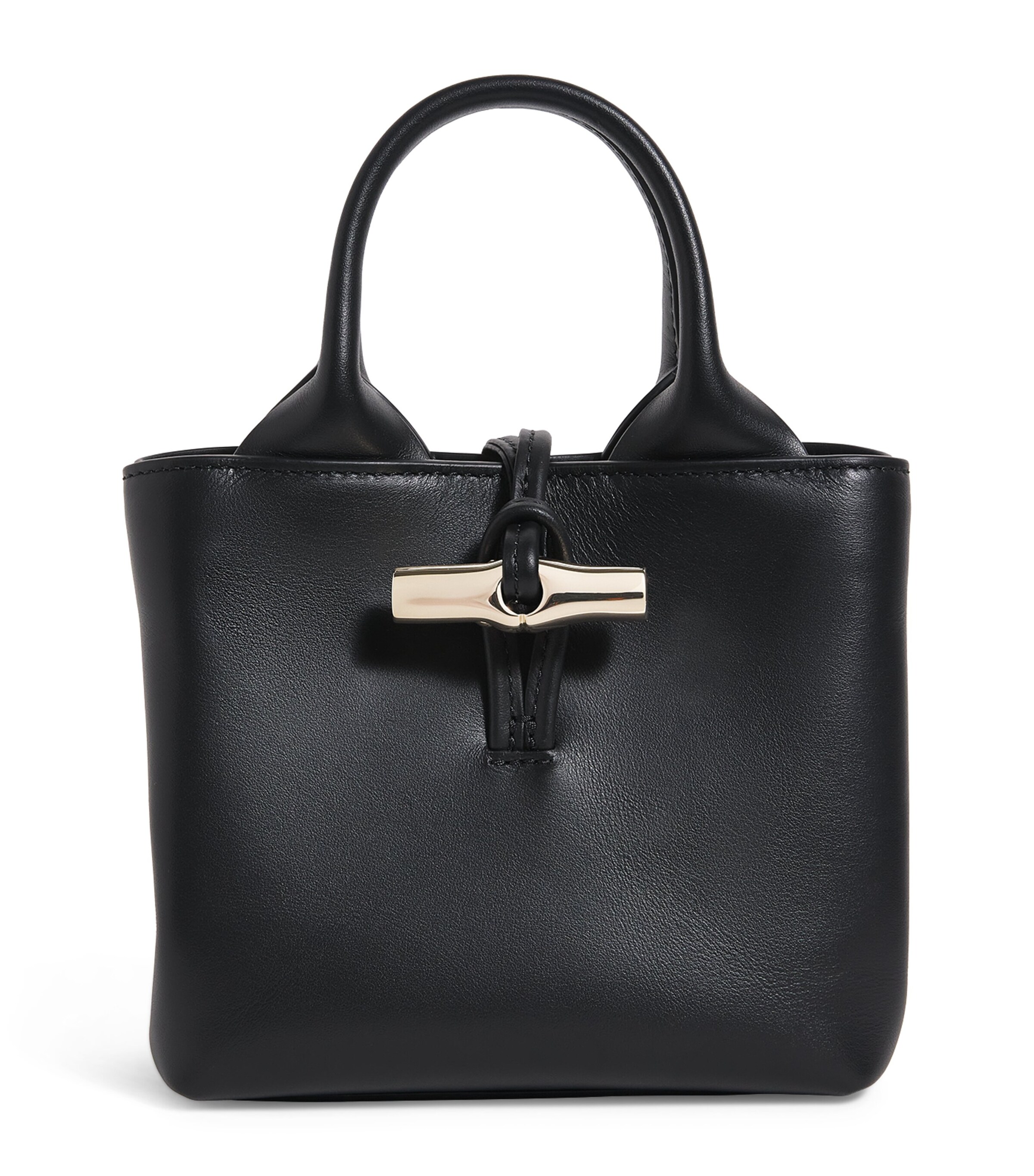 Longchamp Extra Small Leather Le Roseau Top-Handle Bag Black Image 1
