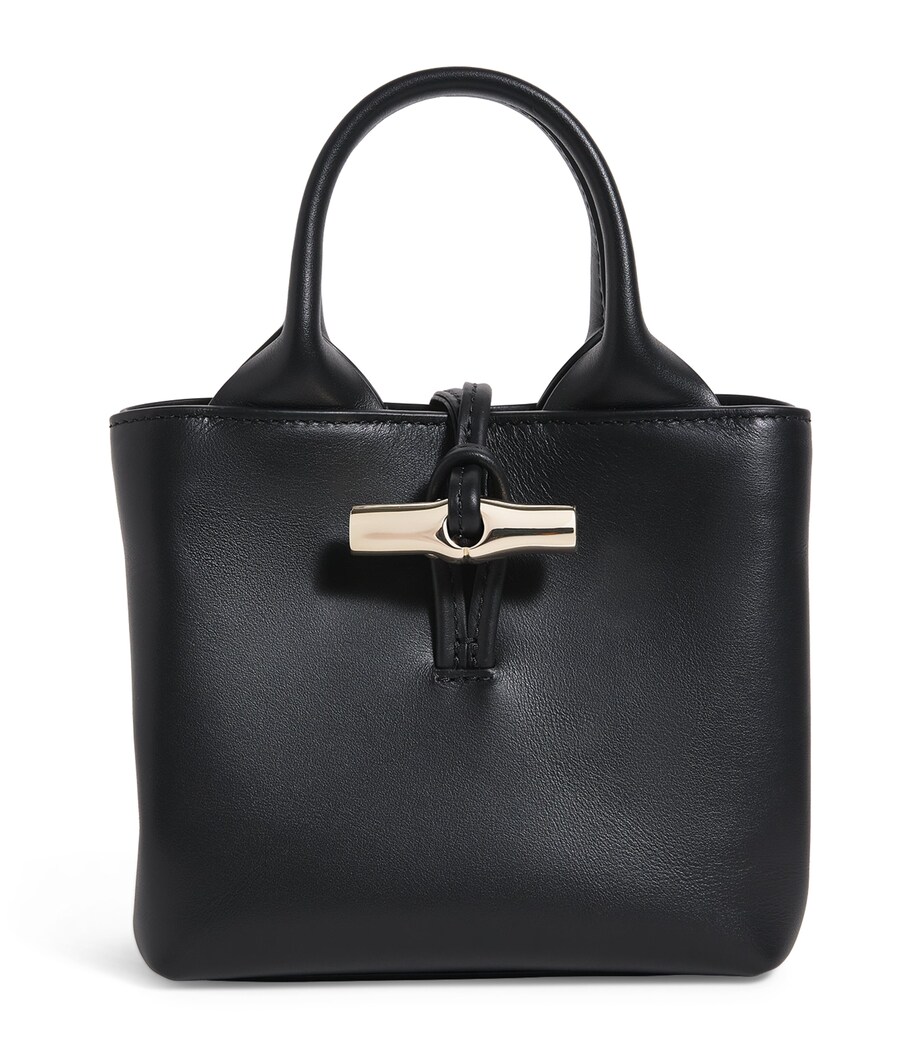 Longchamp Extra Small Leather Le Roseau Top-Handle Bag Black Image 1