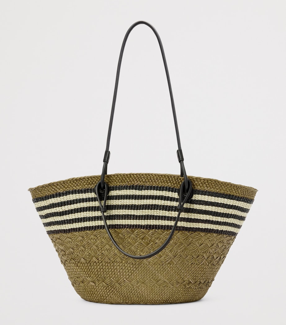 x Paula's Ibiza Medium Woven Anagram Basket Bag DARK KHAKI/BLACK Image 3