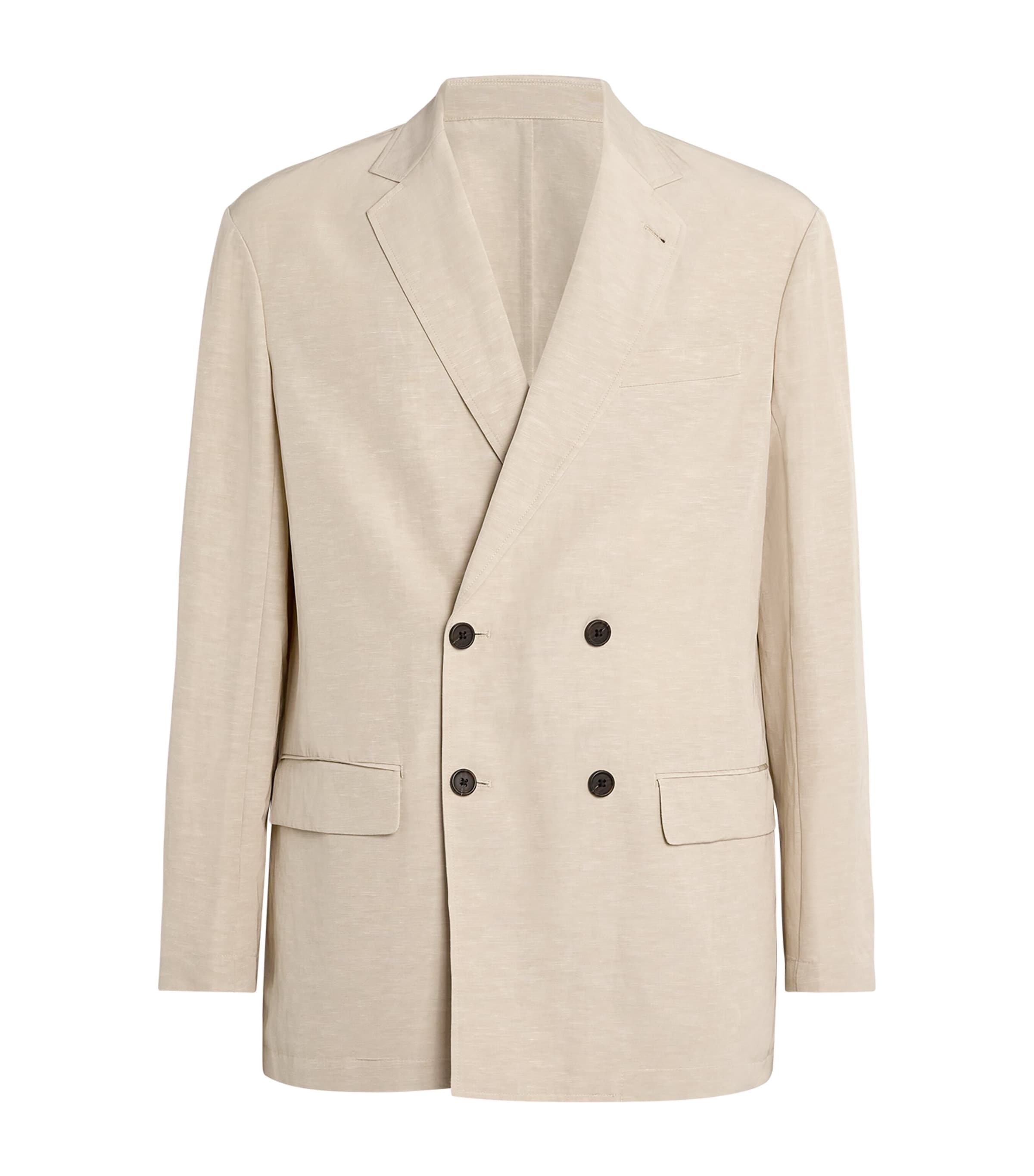 Emporio Armani Linen-blend Technical Double-breasted Blazer In Grey