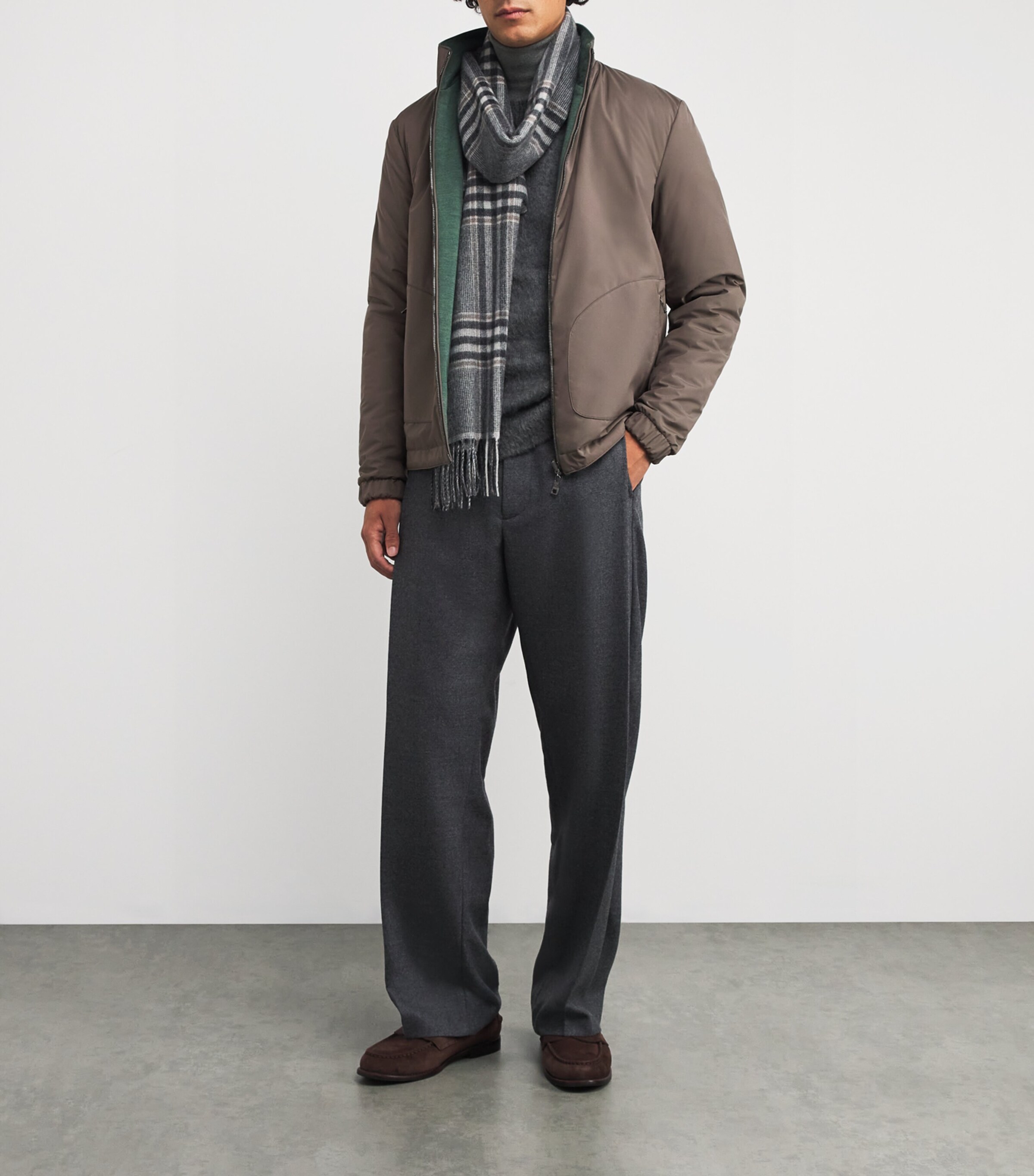 Fioroni Cashmere Mens Reversible Bomber Jacket Green Peruvian Image 2