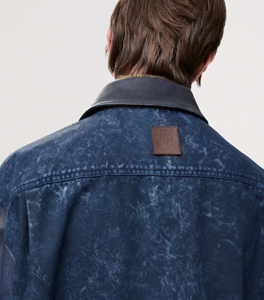 LOEWE Mens Leather Denim-Back Overshirt Navy Blue Image 5