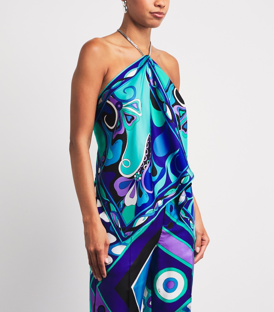 PUCCI Womens Silk Orchidee Halterneck Top Turquoise Image 4