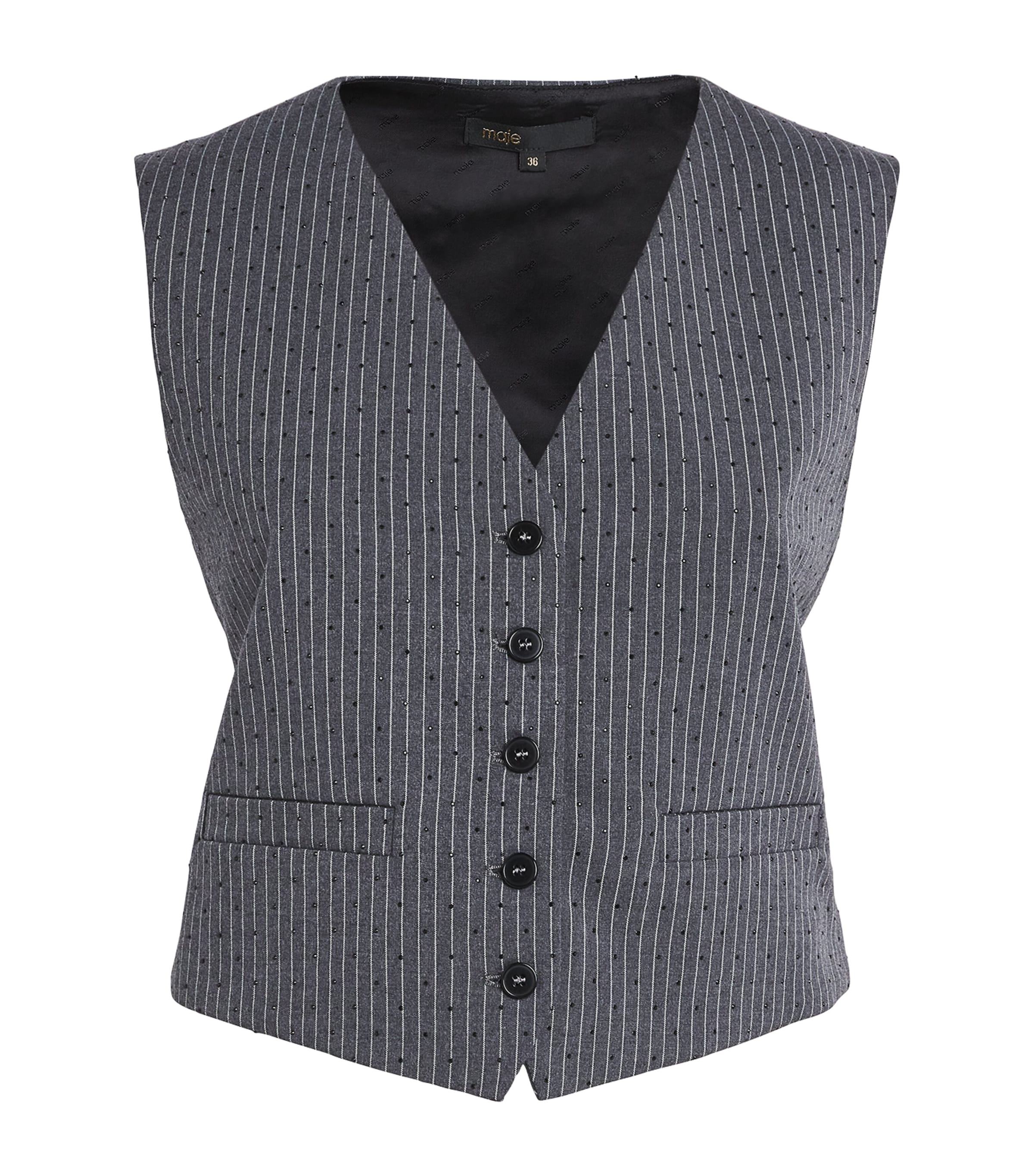 Shop Maje Rhinestone Pinstripe Waistcoat In Black