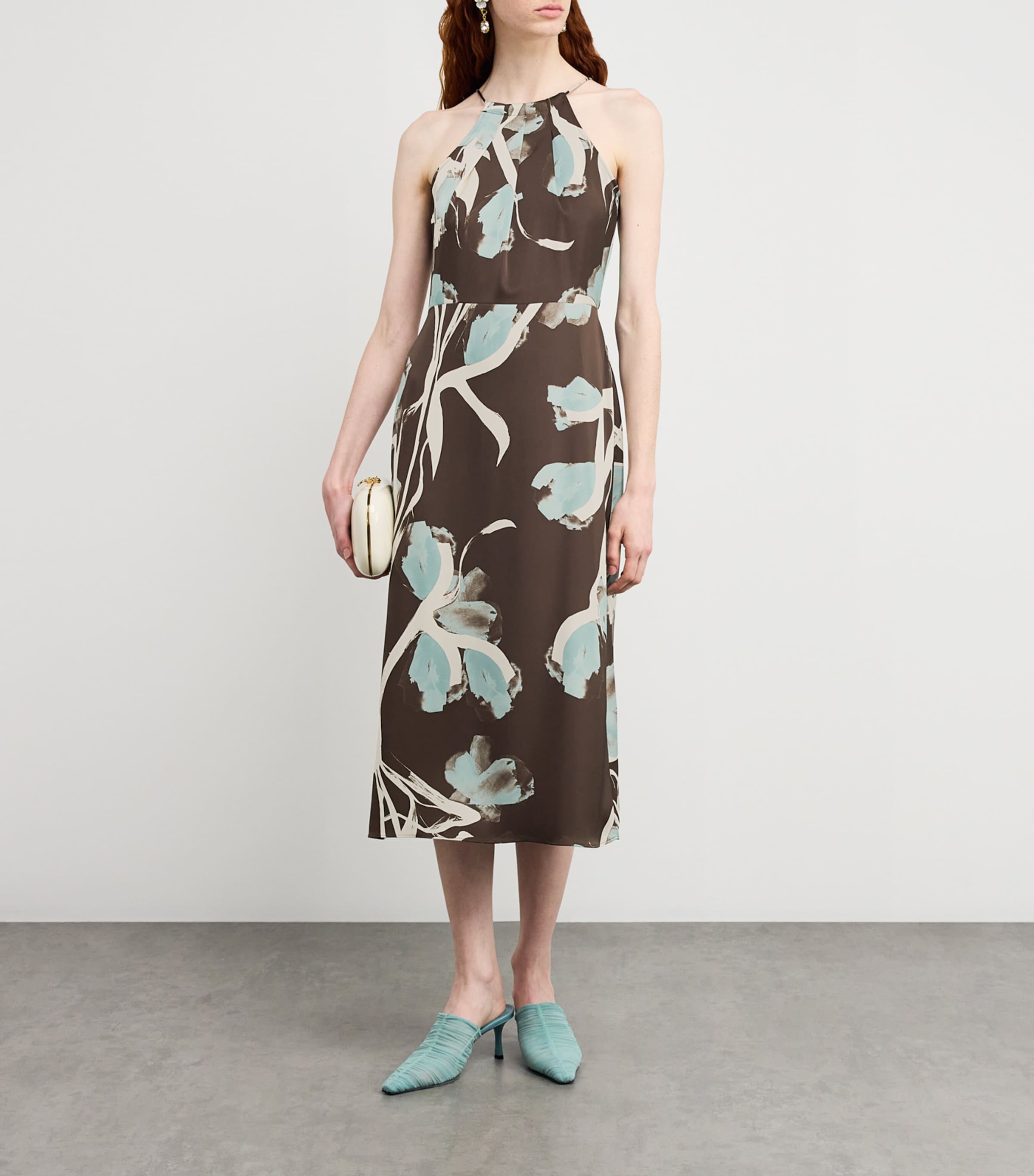 Satin Print Midi Dress COCOA Image 2