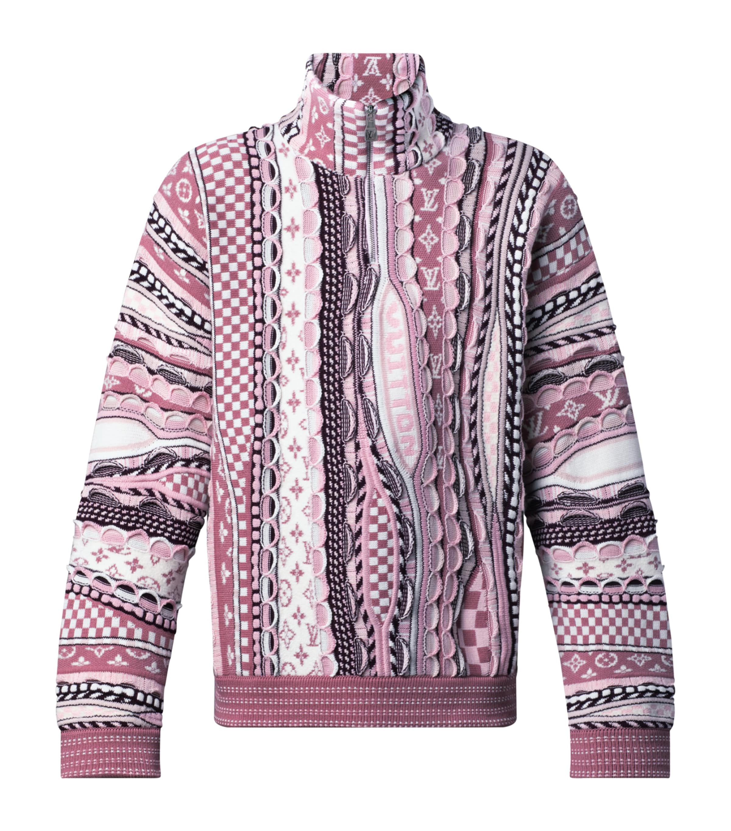 LOUIS VUITTON 桜ピンクLVロゴ 春ニットジップアップアウター LOUIS VUITTON 桜ピンクLVロゴ 春ニットジップアップアウター