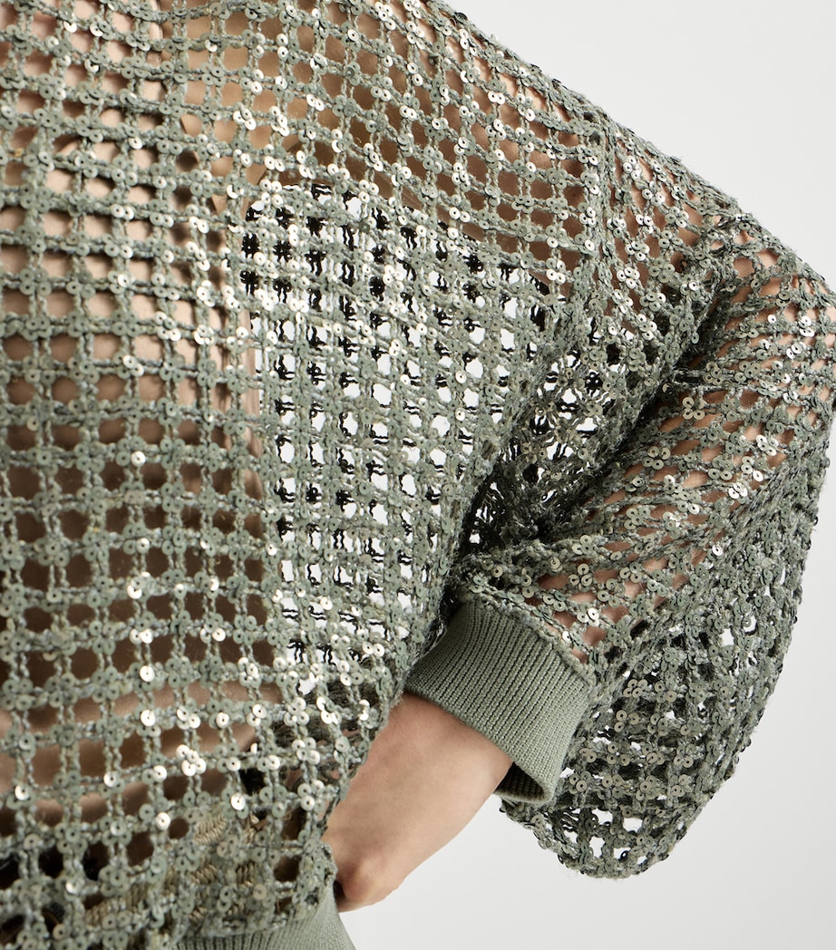 Brunello Cucinelli Womens Sequin Mesh Cardigan Image 6