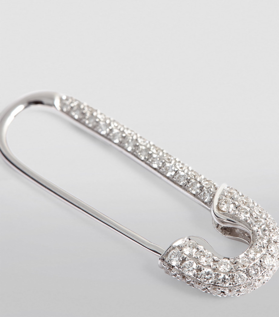 White Gold and Diamond Safety Pin Single Right Earring WHITE GOLD Image 5