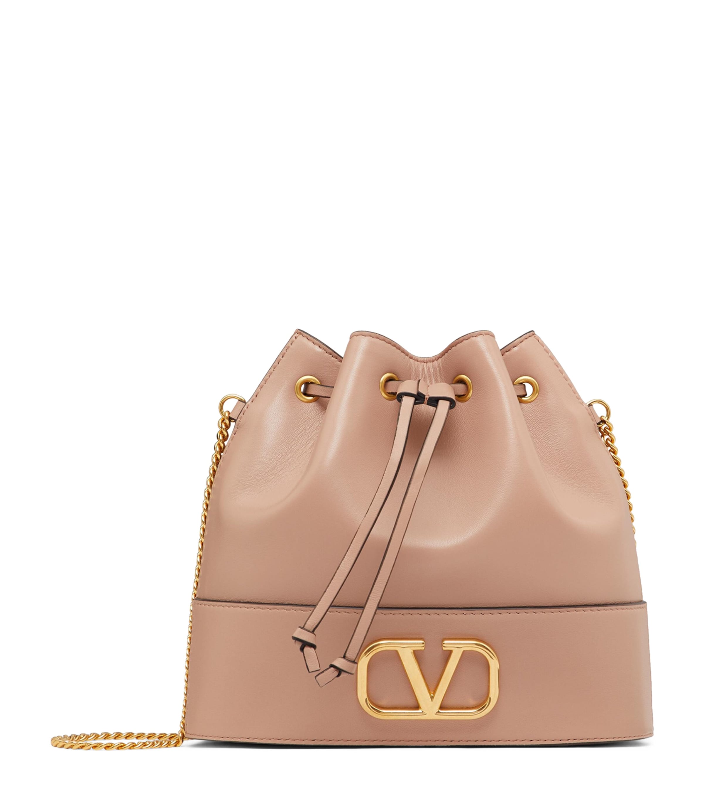 Valentino Garavani Leather Vlogo Bucket Bag In Nude