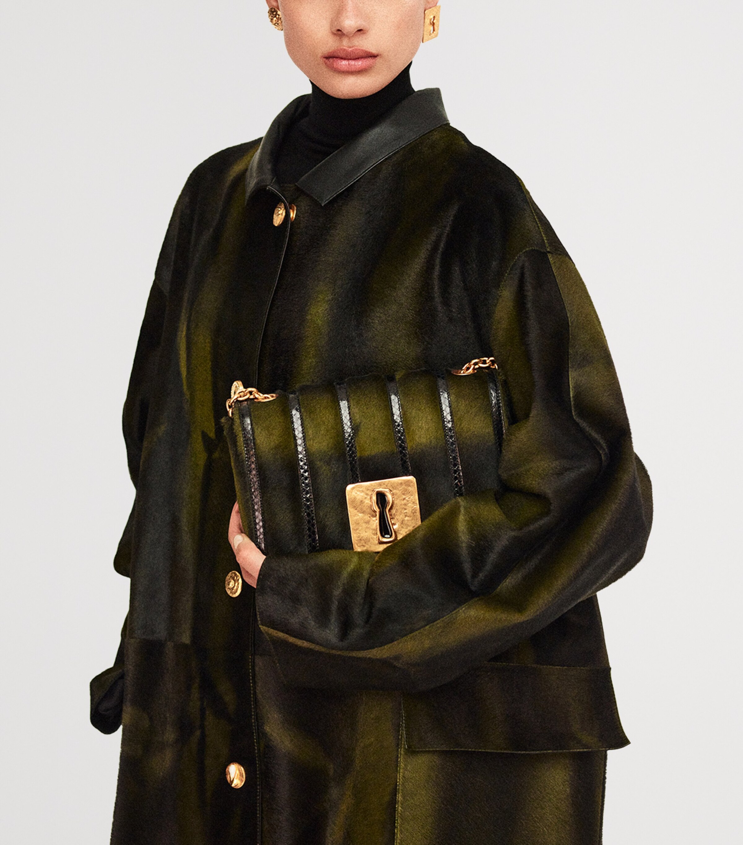 Pony Hair-Snakeskin Schiap Shoulder Bag 613 DARK GREEN Image 5