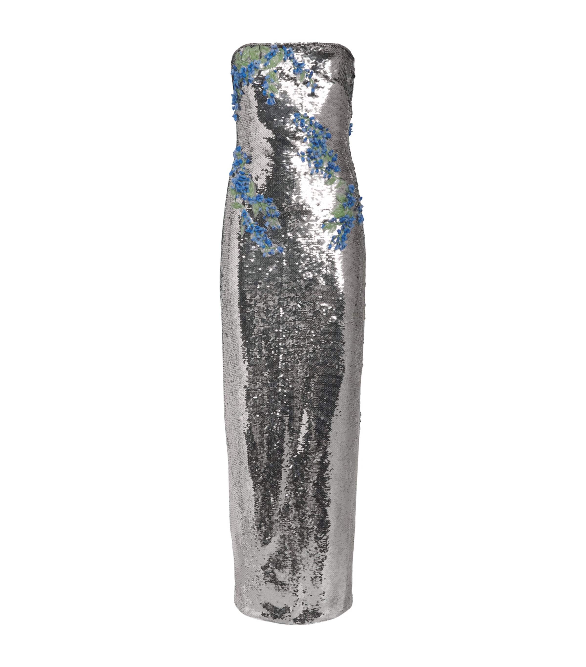 Monique Lhuillier Womens Sequin Floral Gown Chrome Multi Image 1