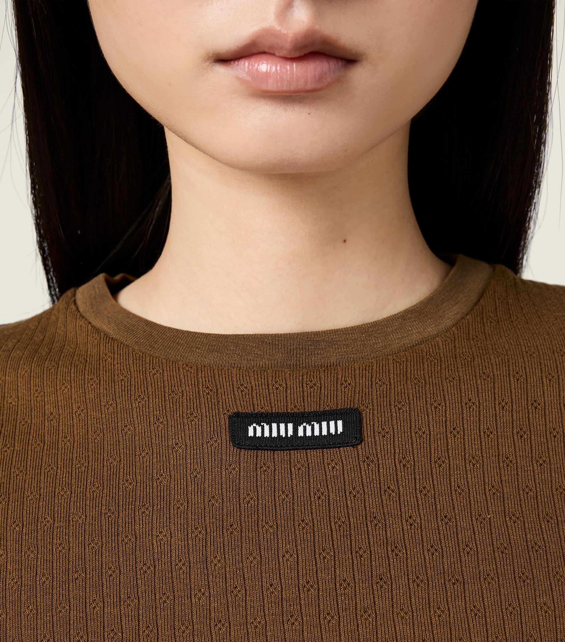 Miu Miu Womens Cotton Pointelle Cropped T-shirt Image 4