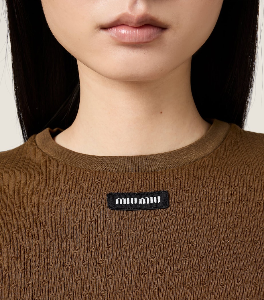 Miu Miu Womens Cotton Pointelle Cropped T-shirt Image 4