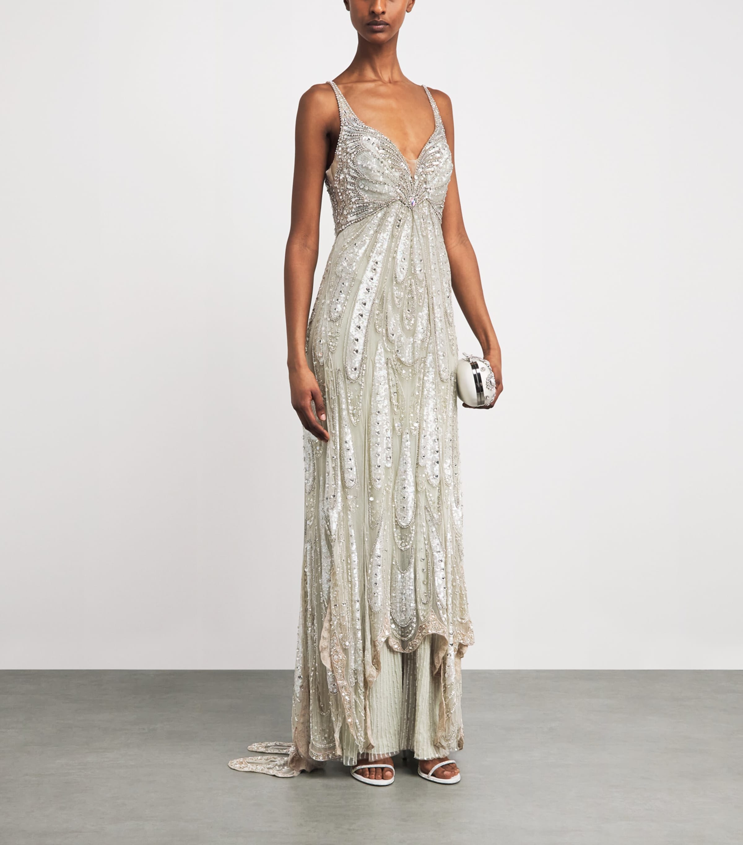 Jenny Packham Womens Embellished Yves Gown Marmo Green Image 2