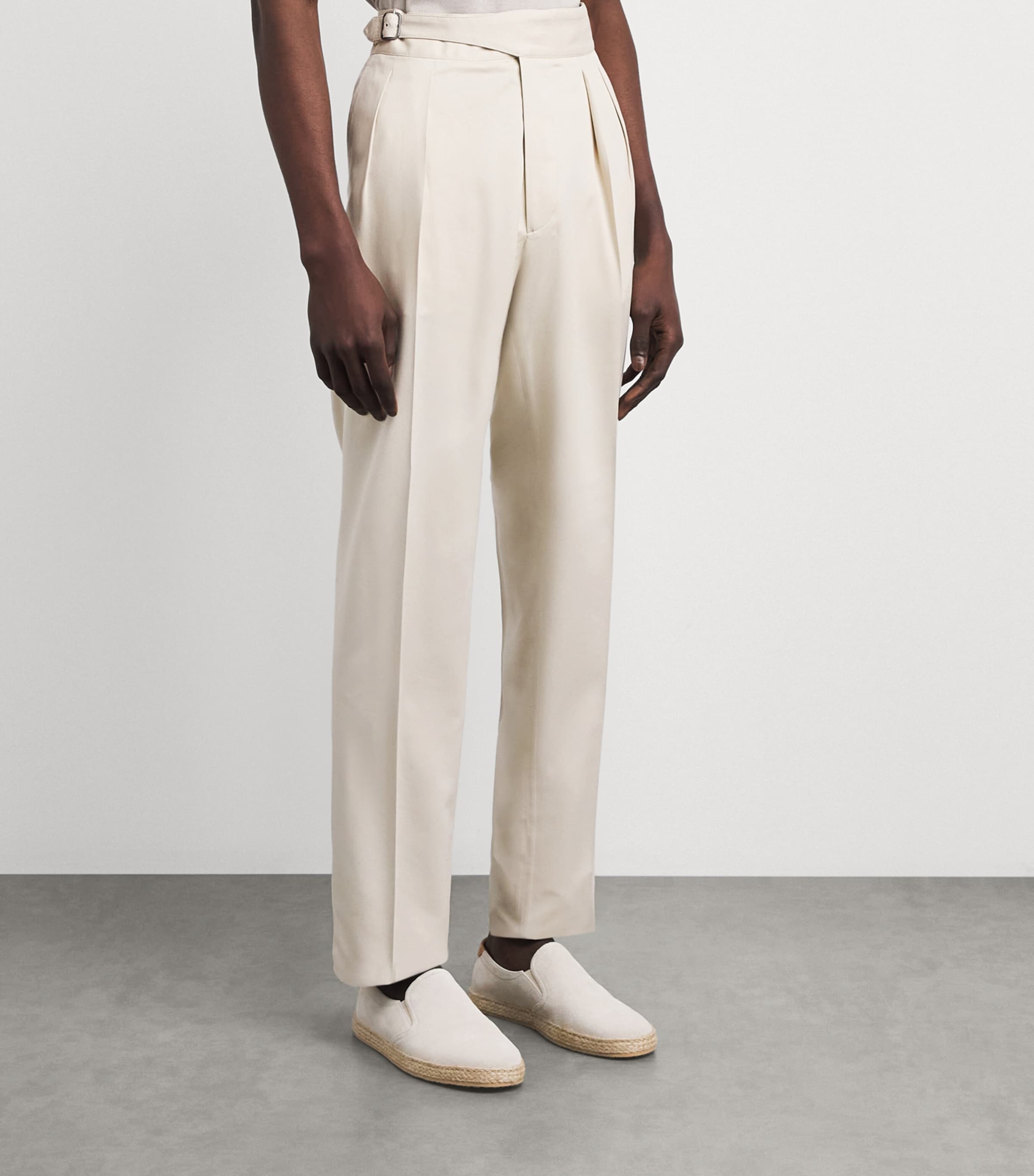 Ralph Lauren Purple Label Mens Silk Trench Cloth Pleated Trousers Prchmnt Cr Image 4