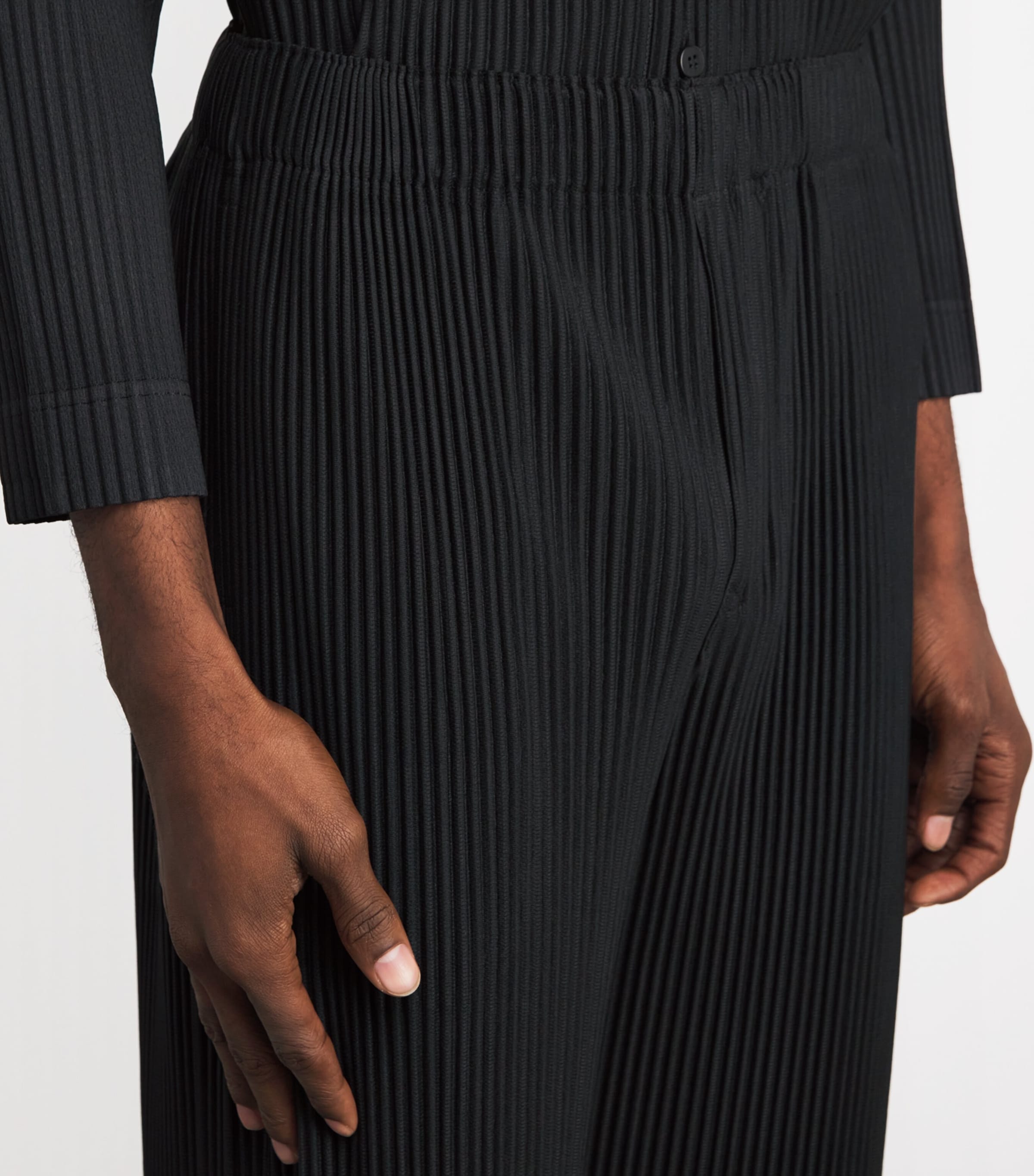 Pleated Straight Trousers 15-BLACK Image 6