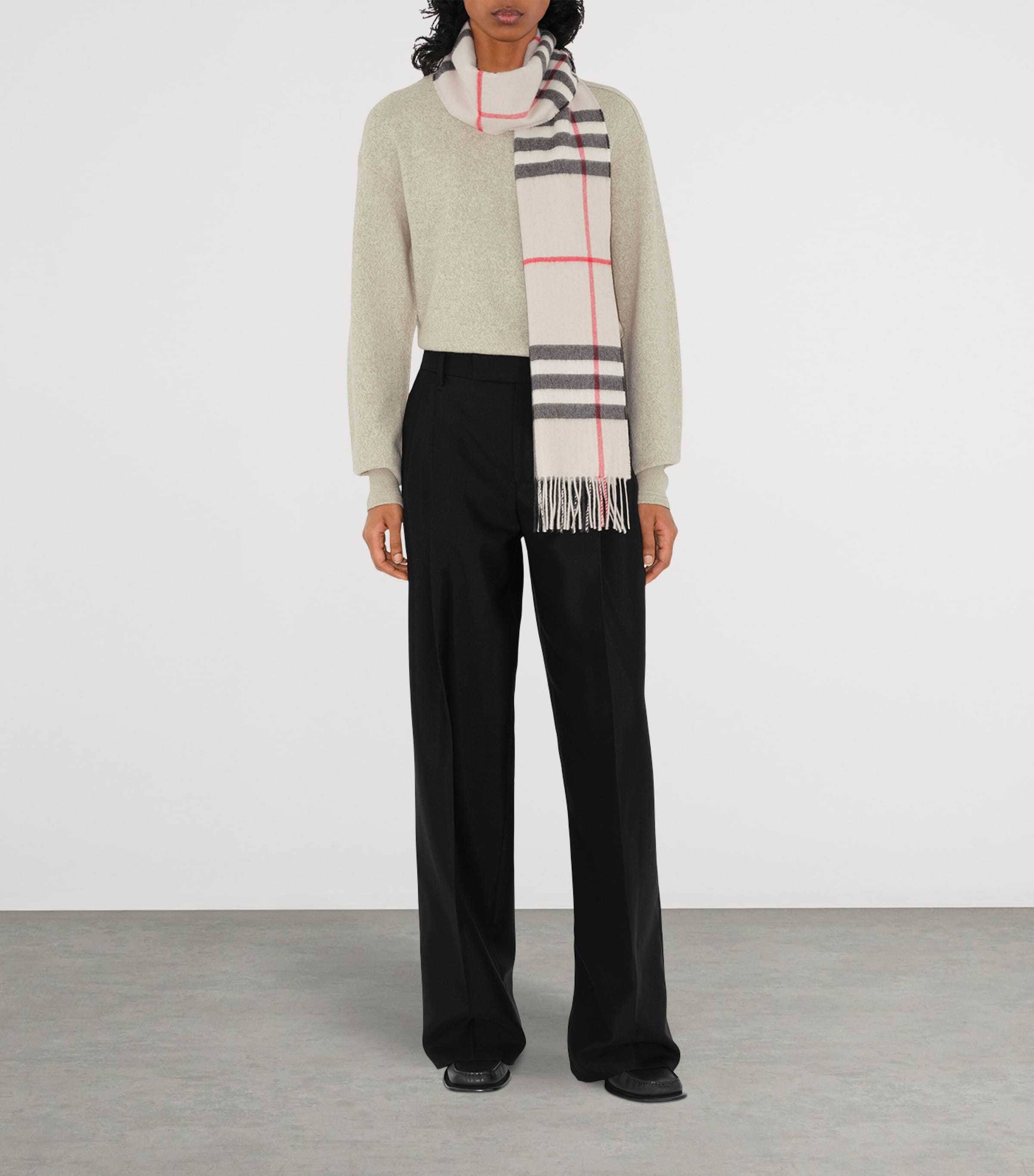 Cashmere Check Scarf STONE CHECK Image 3