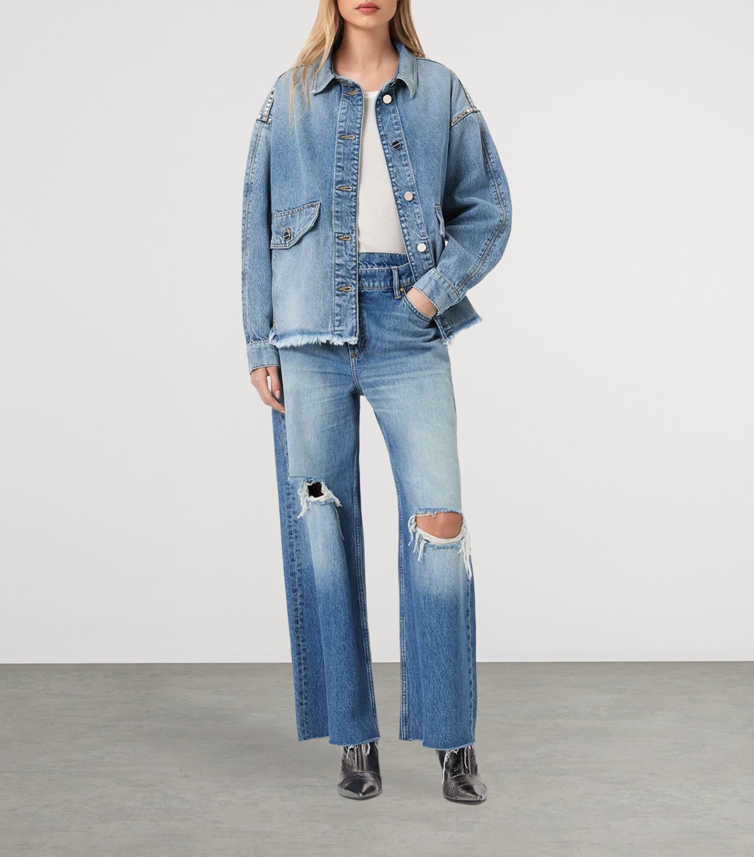 AllSaints Womens Hettie Stud Denim Shacket Vintage Indigo Image 2