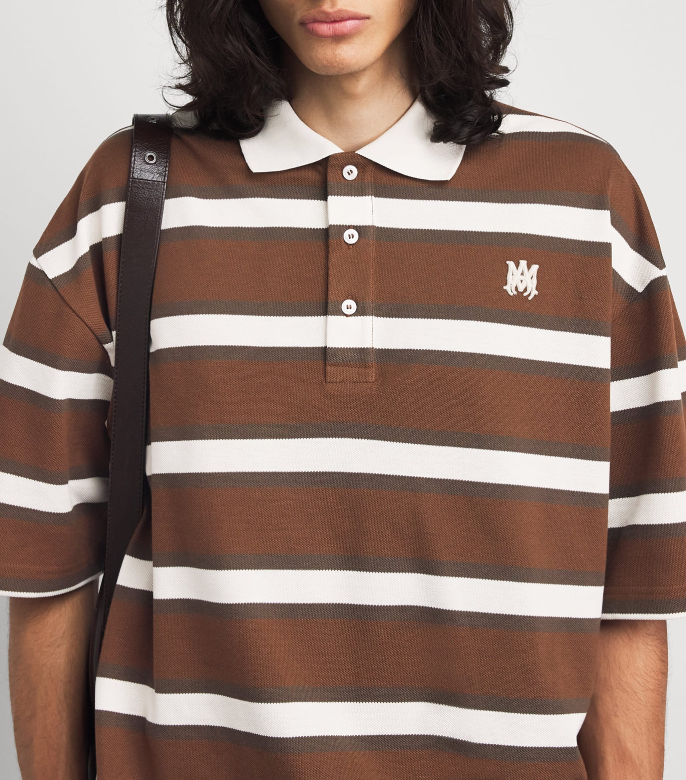 AMIRI Mens Cotton Stripe Logo T-Shirt Tobacco Image 3