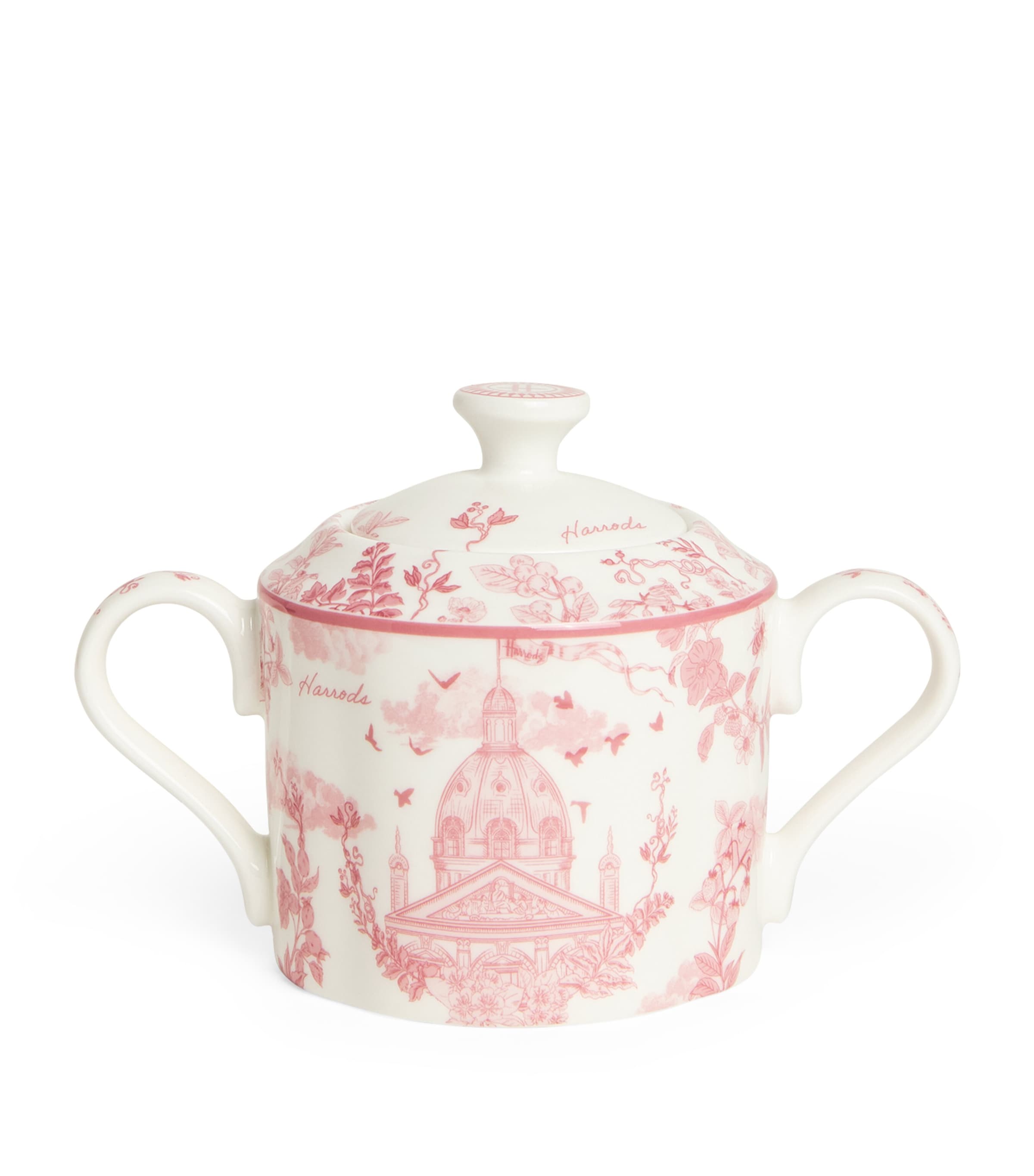Harrods Bone China Toile Sugar Bowl In Pink