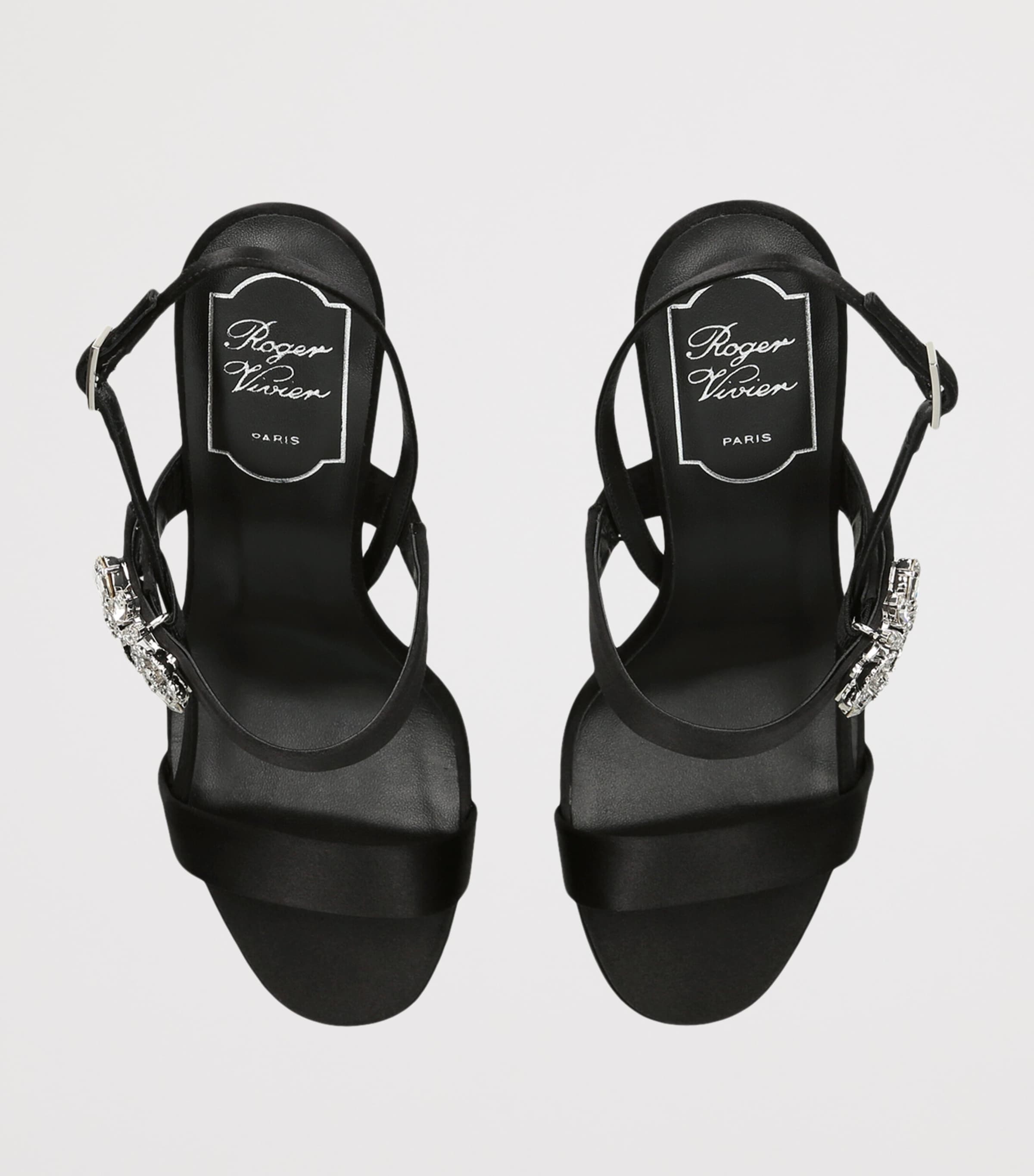 Roger Vivier Black Embellished Belle Vivier Slingback Sandals 45